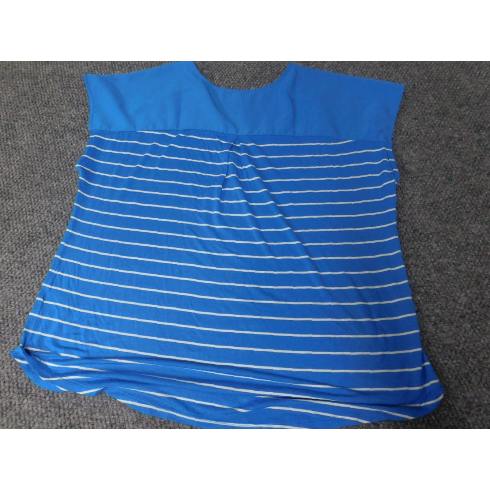 Vintage Adrienne Vittadini Blouse XL Womens Blue Striped Pullover Dolman Sleeve Collared Button Polyester Down” Size XL / US 12-14 / IT 48-50 - 7 Thumbnail