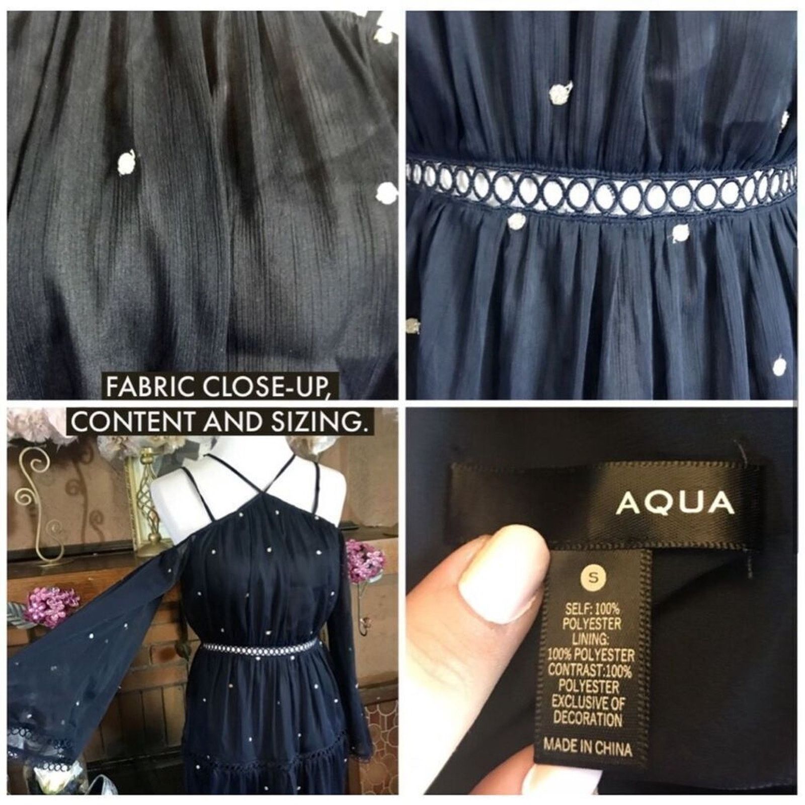 Other Aqua Navy Blue Embroidered Cold Shoulder Mini Dress | Sz S Size S / US 4 / IT 40 - 13 Thumbnail