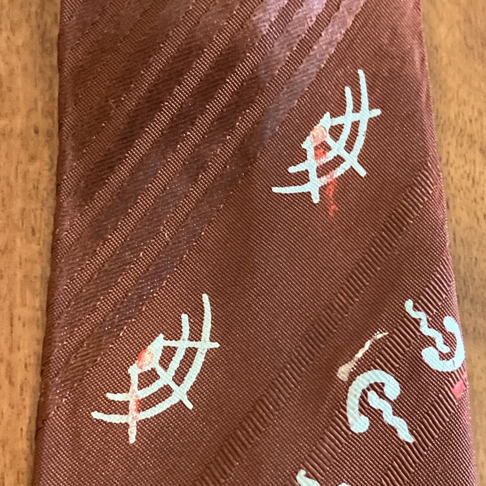 Handmade 1940s Necktie Halloween Hand Painted Spider Web RARE Bronze Size ONE SIZE - 10 Thumbnail