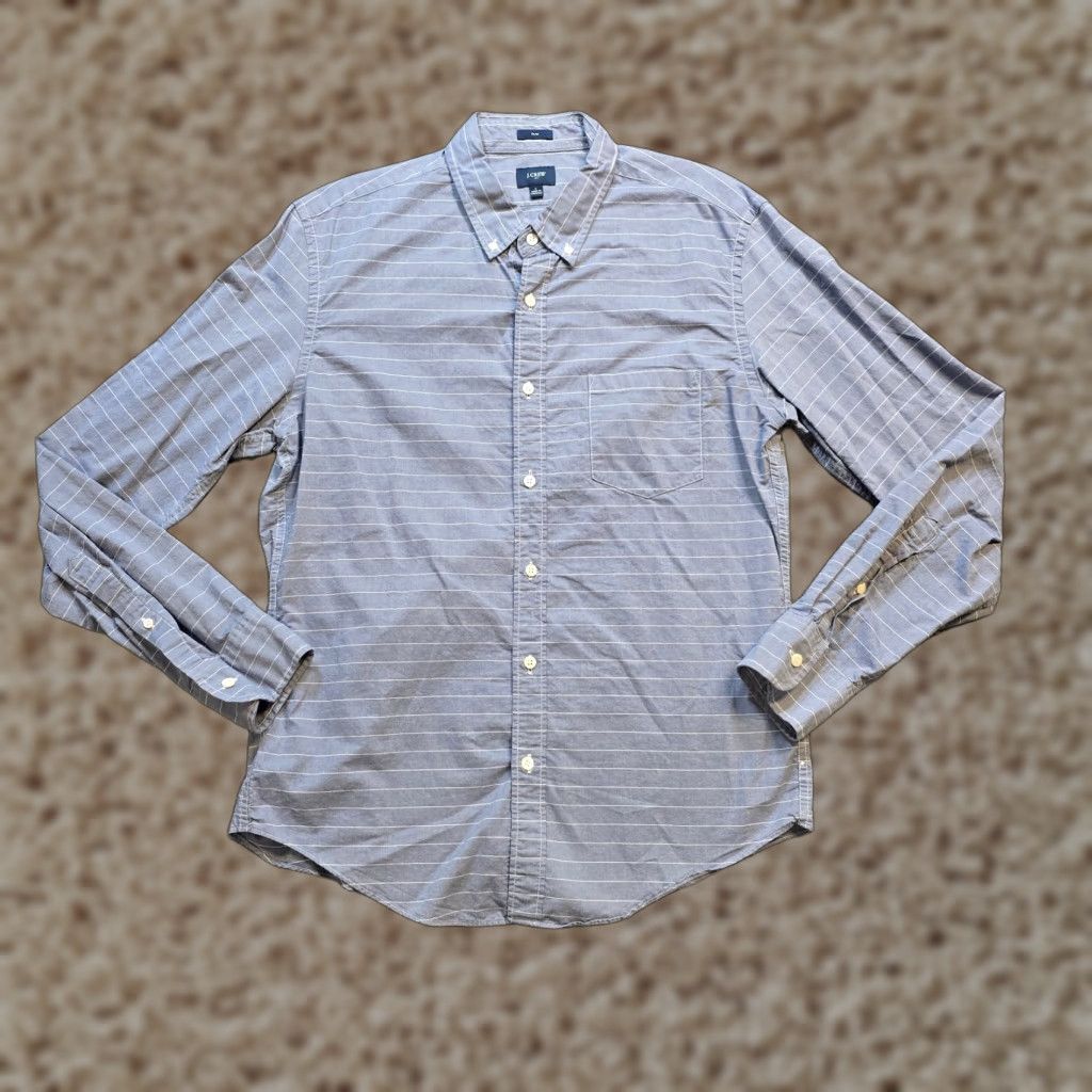 J.Crew J.CREW Shirt Mens L Gray Striped Slim Lightweight Button-Front Career Casual Size US L / EU 52-54 / 3 - 1 Thumbnail