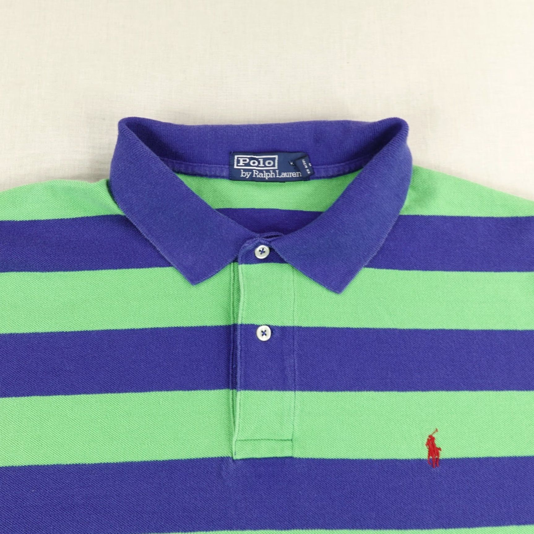 Polo Ralph Lauren VINTAGE Ralph Lauren Polo Shirt Mens 2XL Cotton Striped Short Sleeve Collared Y2K Logo Blue Size US XXL / EU 58 / 5 - 2 Thumbnail