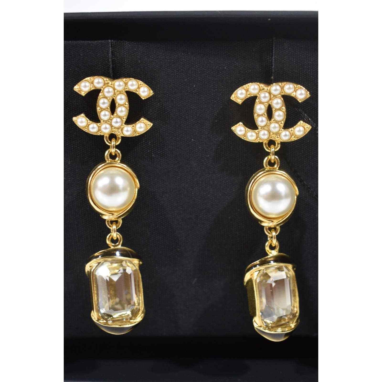 Chanel Chanel Pearl White Crystal Dangle Drop Statement Earrings Size ONE SIZE - 1 Thumbnail