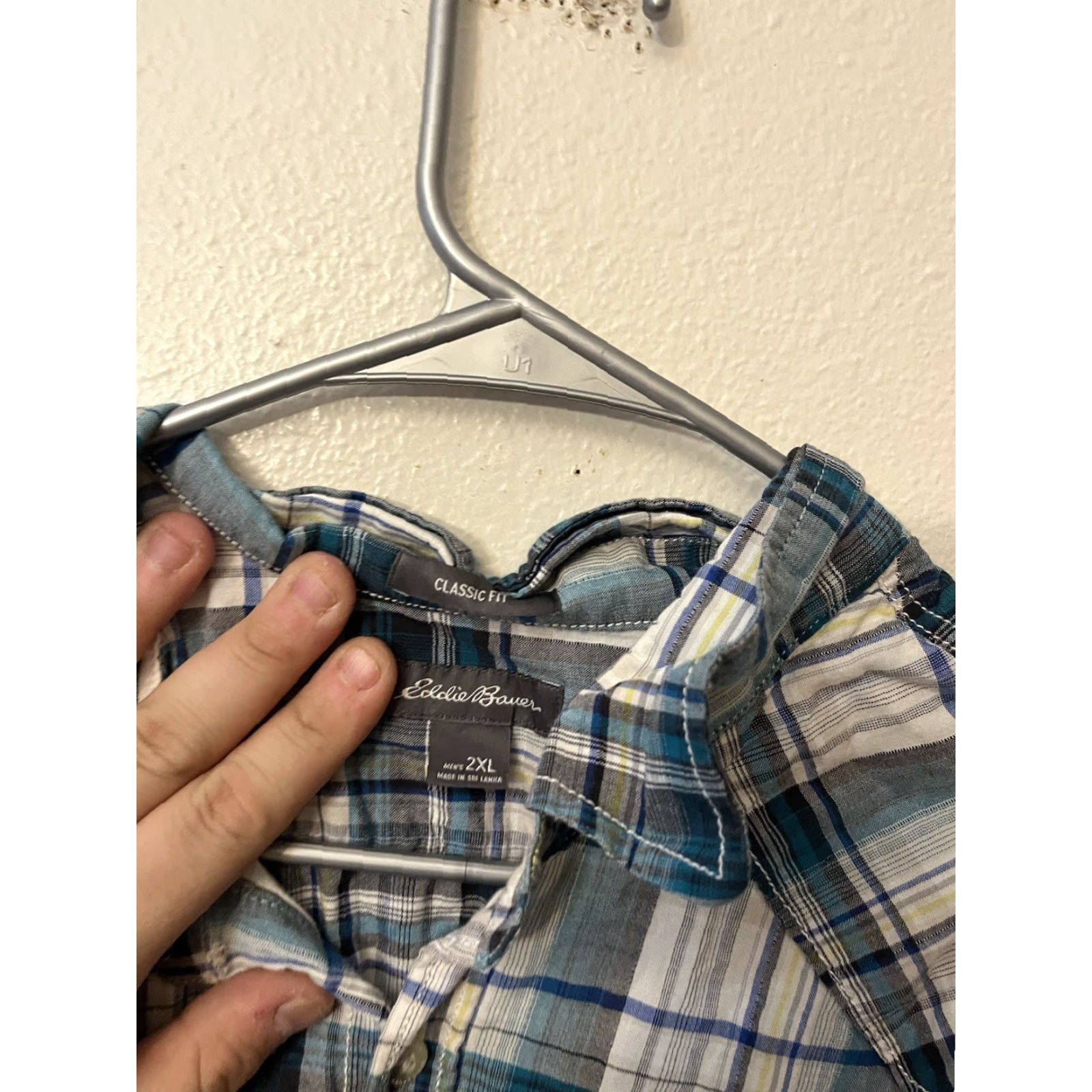 Eddie Bauer EDDIE BAUER Button-Up Shirt 2XL Blue Plaid Short Sleeve Regular Fit Mens Size US 39 - 2 Thumbnail
