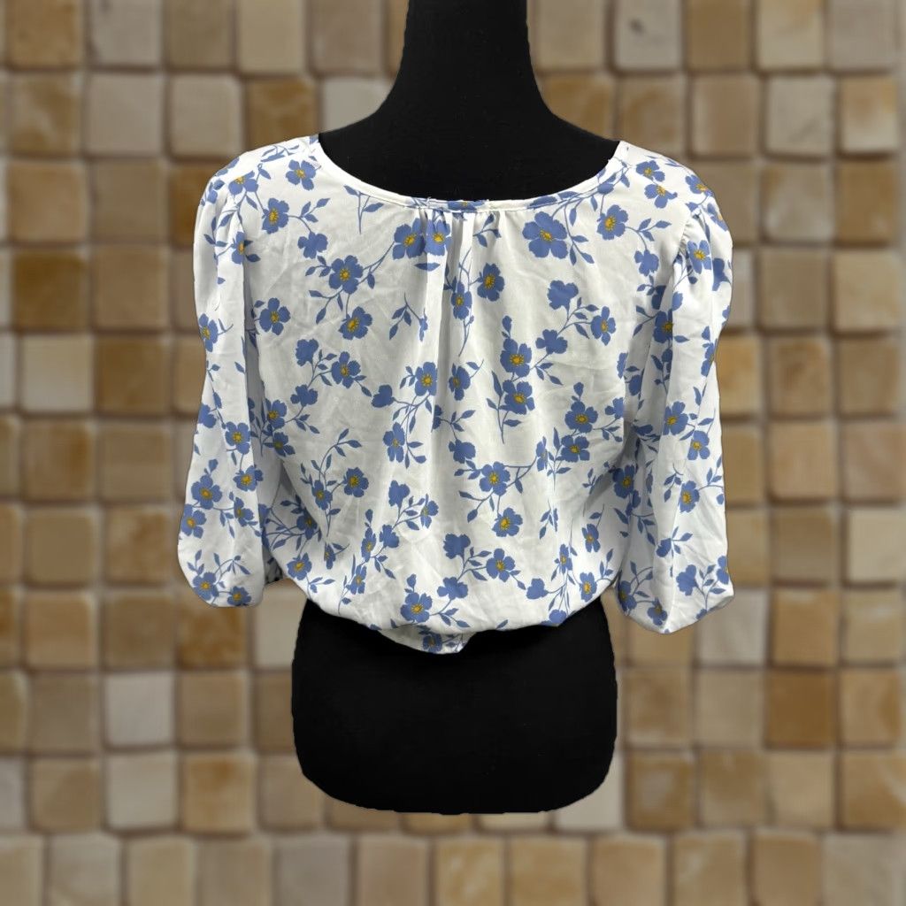 Vintage Sienna Sky Women's M White 3/4 Sleeve Floral Blouse Size M / US 6-8 / IT 42-44 - 1 Thumbnail