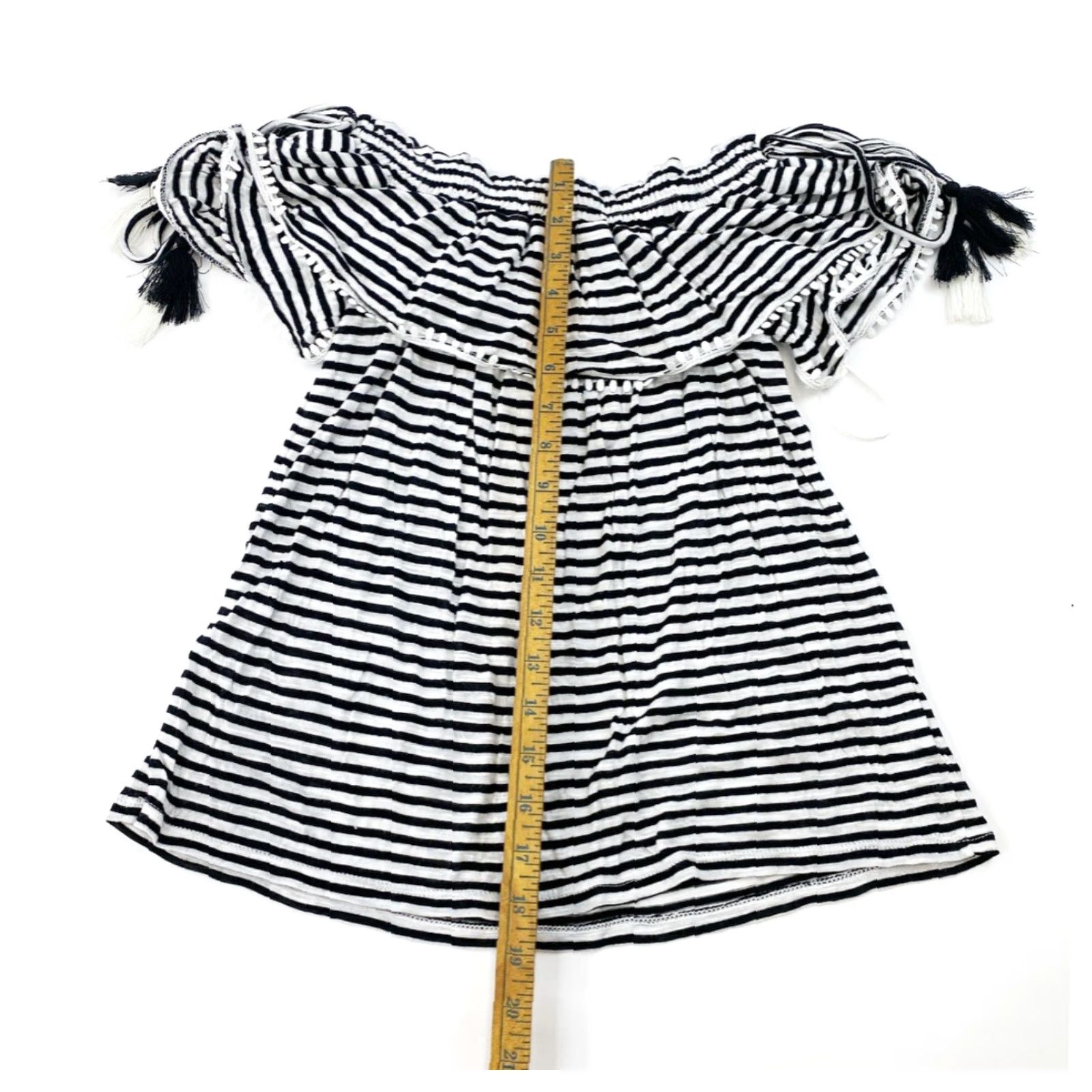 Loft LOFT Blouse Top Striped Off The Shoulder Petite XXS XS P2XS Tassel Viscose Knit Flutter Sleeve Multicolor Short Sleeve Women's Blouse Size XXS / US 00 / IT 34 - 4 Thumbnail