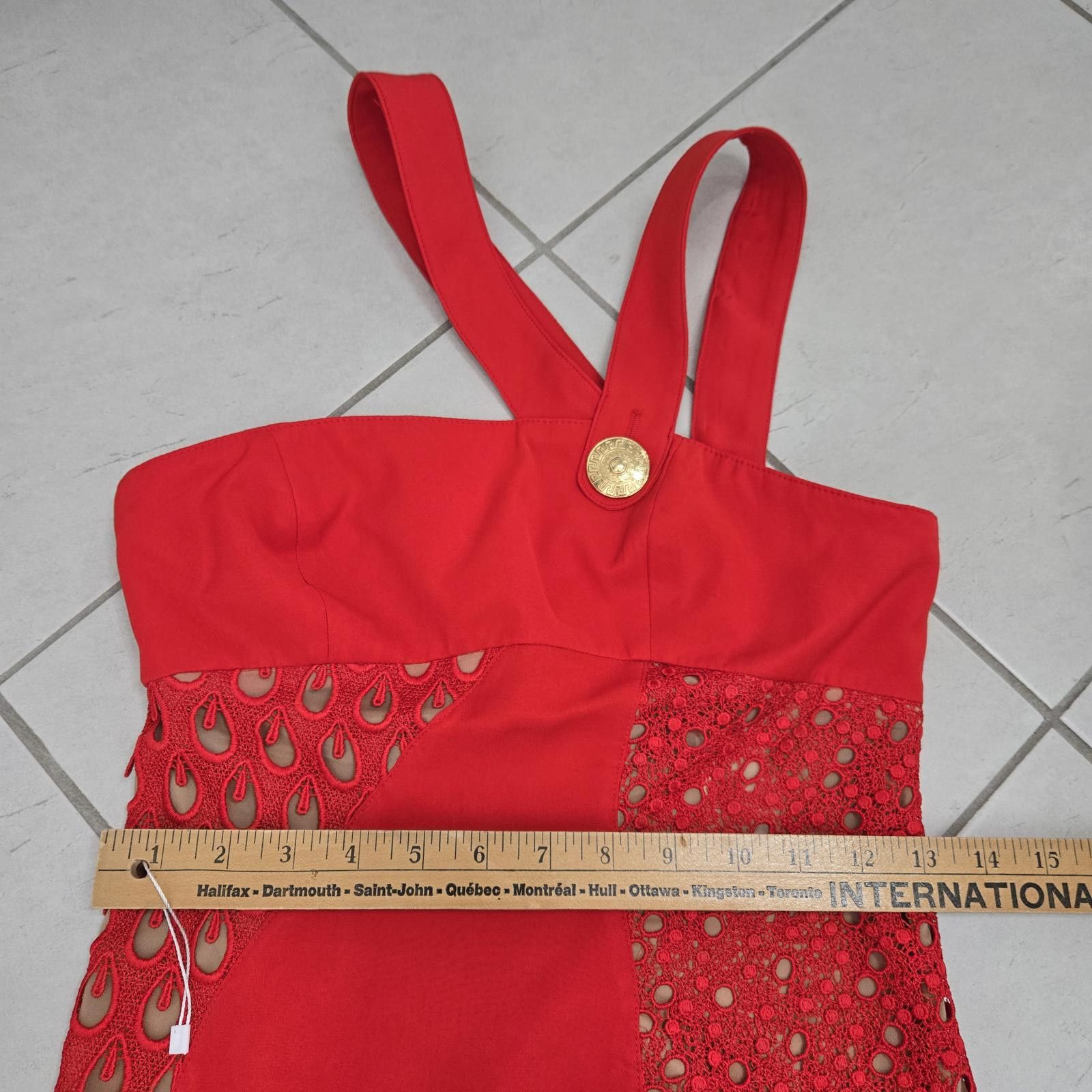 Other Versace for H&M Dress Red Silk Cocktail Mini Fitted Eyelet Size M / US 6-8 / IT 42-44 - 6 Thumbnail