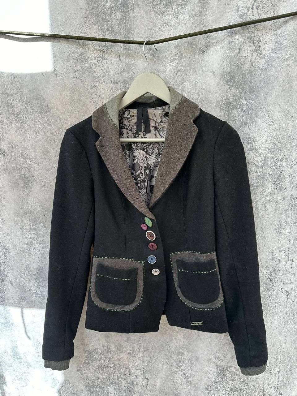 Desigual × Vintage Desigual Patchwork Wool Blazer with Graphic Lining Size XS / US 0-2 / IT 36-38 - 1 Thumbnail