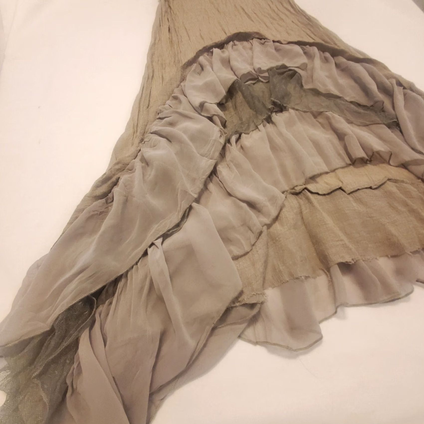 Vintage Cecico Dress S A-Line Slip Dress Tank Sleeveless Layered Ruffle Hi-Low Sheer Gauzy Polyester Lace Gray Womens Size S / US 4 / IT 40 - 7 Thumbnail