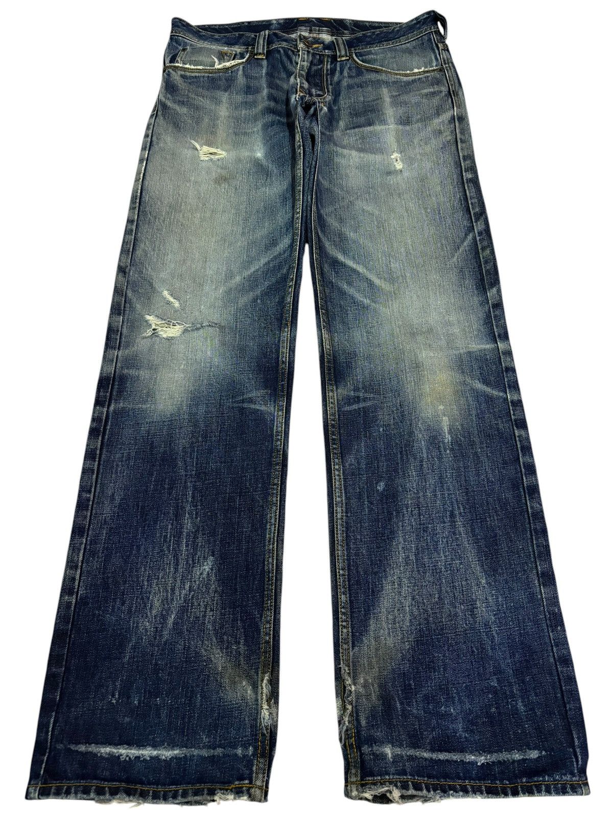 George × Japanese Brand George Japan Faded Indigo Distressed Jeans Size US 34 / EU 50 - 1 Thumbnail