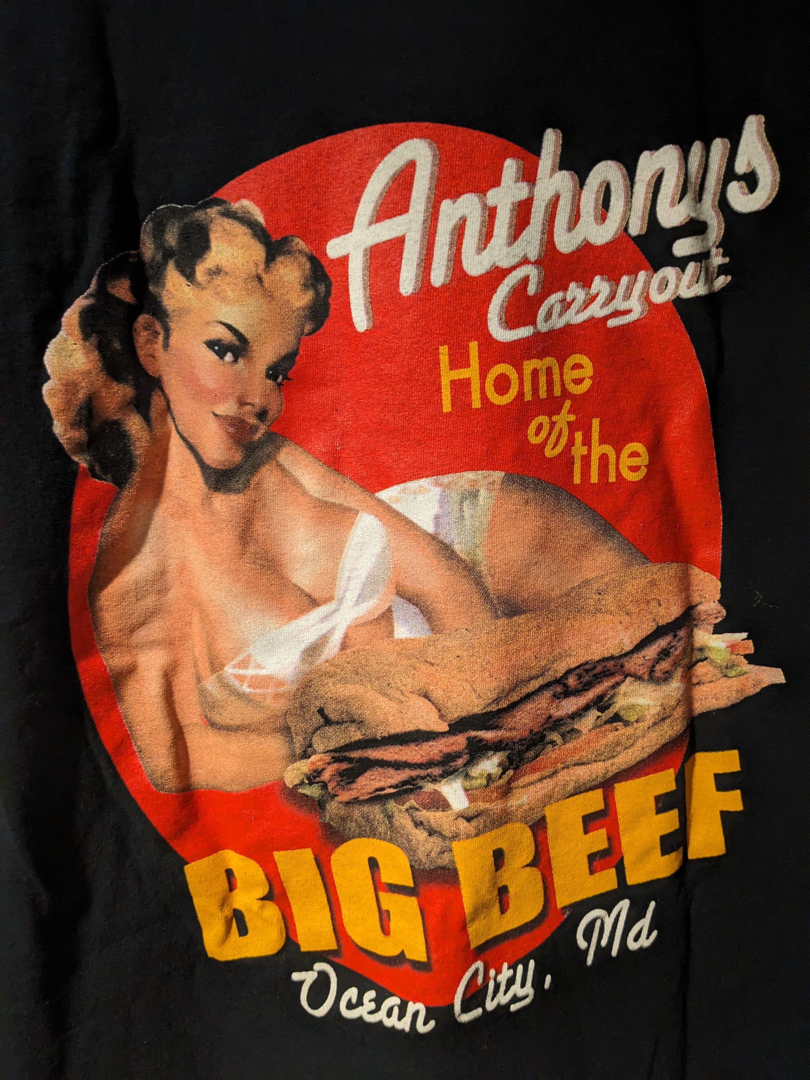 Vintage Vintage Y2K Anthony's Carry Out Big Beef Pin Up Girl T-Shirt Size US XL / EU 56 / 4 - 2 Thumbnail