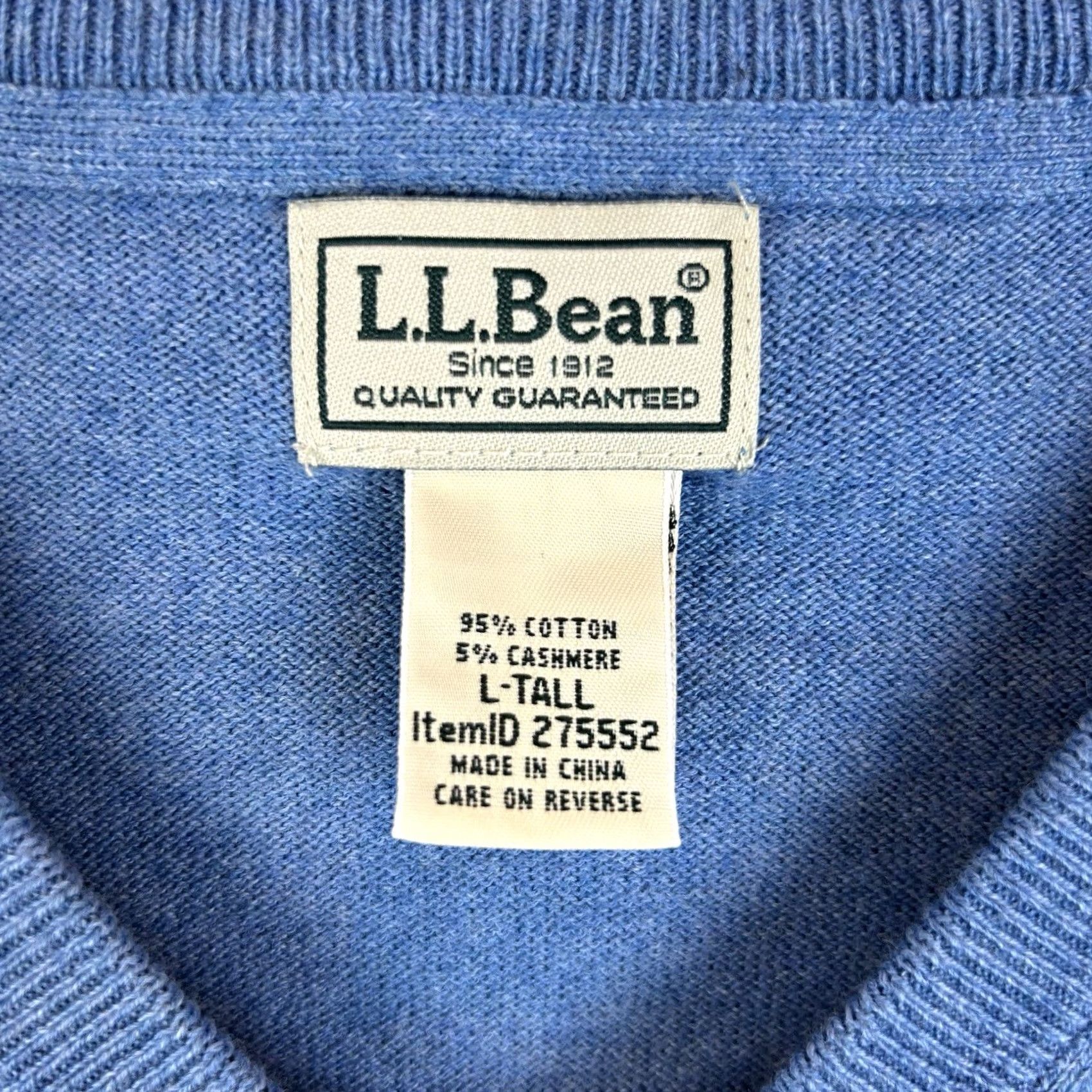 Vintage L.L. Bean Sweater Mens Large Tall Cashmere Cotton V-Neck Blue Pullover Classic Knit Shirt Mens Size US L / EU 52-54 / 3 - 3 Thumbnail