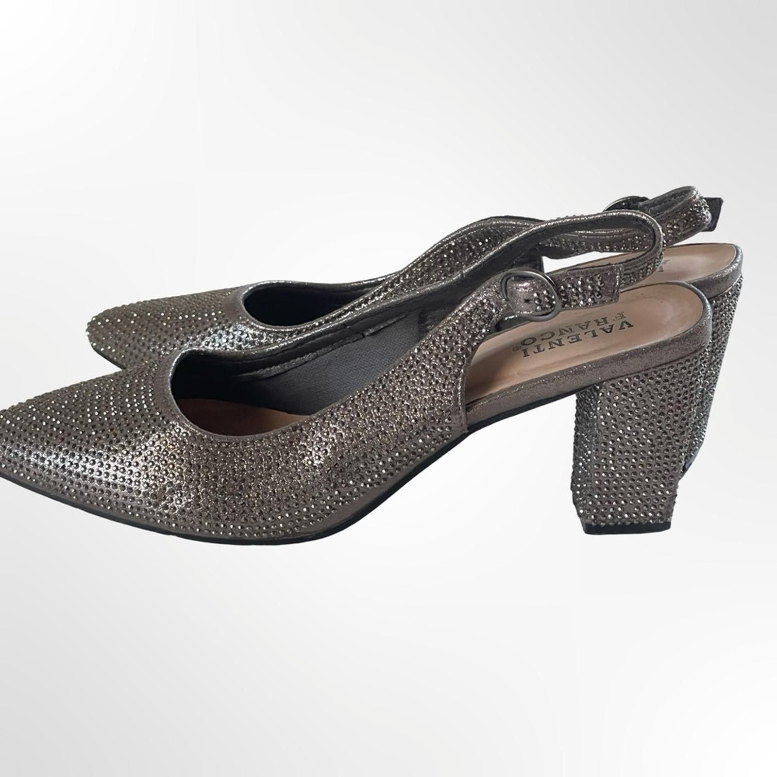 Other Valenti Franco Silver Rhinestone Slingback Block Heels - 7.5 Size US 7.5 / IT 37.5 - 2 Thumbnail