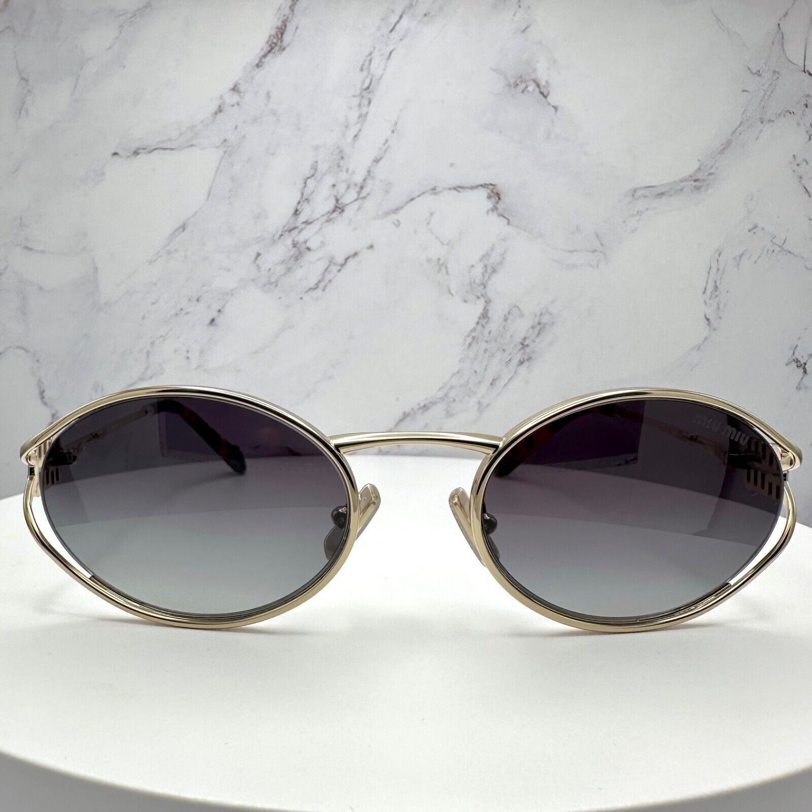 New MIU MIU Sunglasses Gold Metal Slim Frame Oval