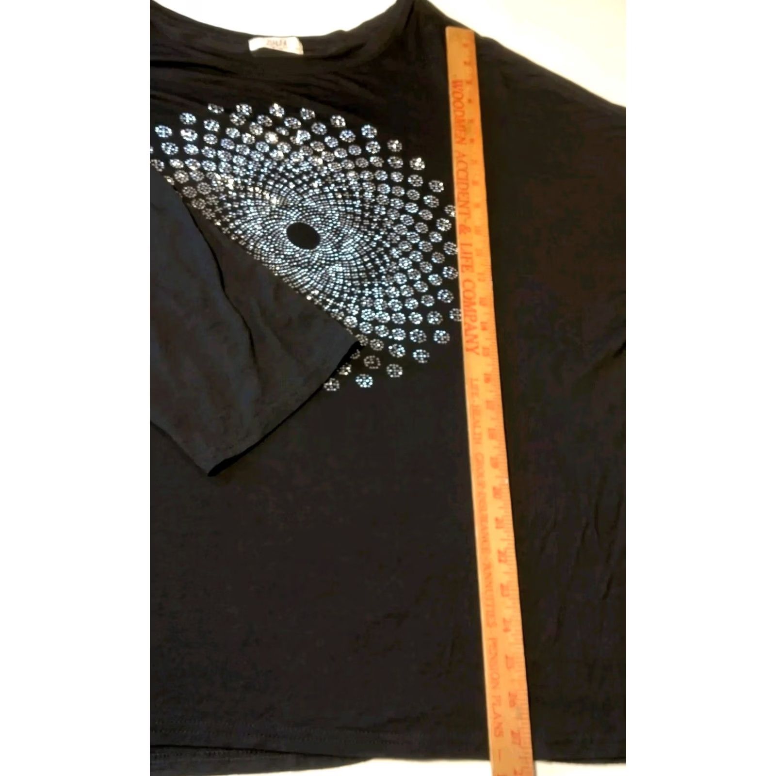Vintage Julia Plus Size Tunic Shirt 3XL Black Silver Mandala 3/4 Sleeve Bling Viscose Spandex Bohemian Hippie Artsy Shirt Womens Size XXL / US 16-18 / IT 52-54 - 7 Thumbnail