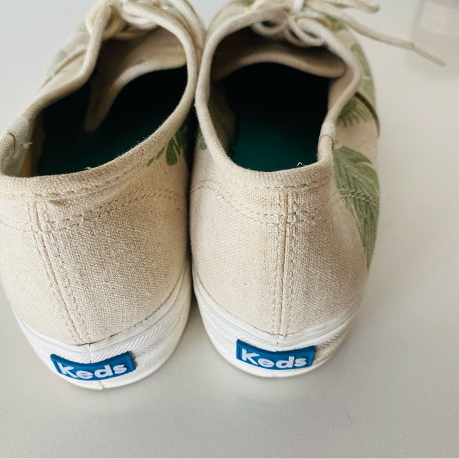 ANTHROPOLOGIE KEDS Cream Green Palm Leaf Platform Sneakers