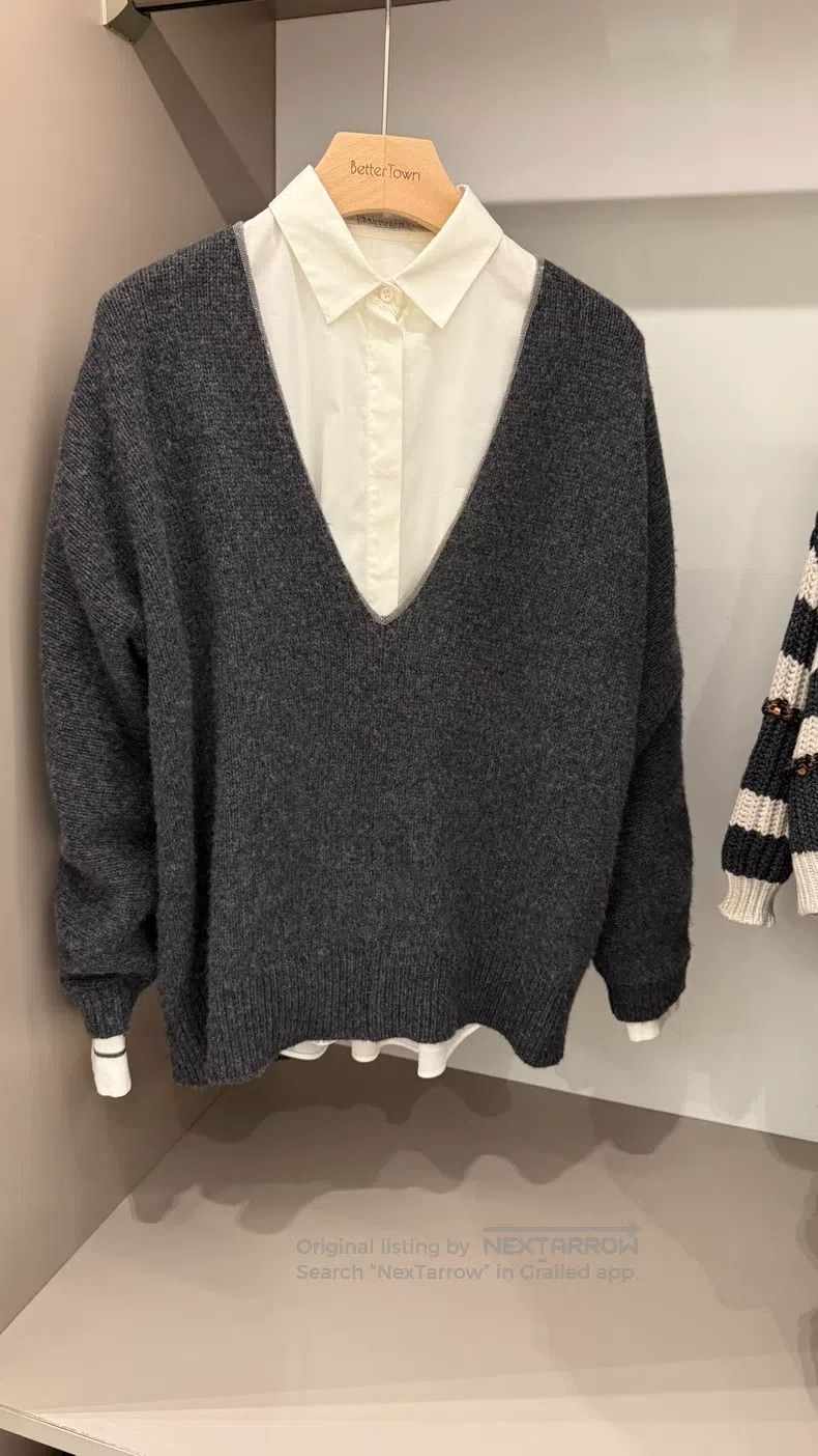 Brunello Cucinelli Brunello Cucinelli Grey Beaded Cashmere Sweater Size M / US 6-8 / IT 42-44 - 2 Thumbnail
