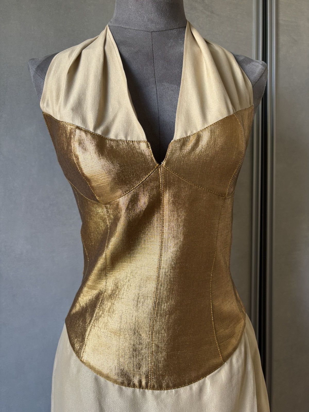 Thierry Mugler Vintage Thierry Mugler Couture Gold and Beige Halter Dress Size S / US 4 / IT 40 - 3 Thumbnail