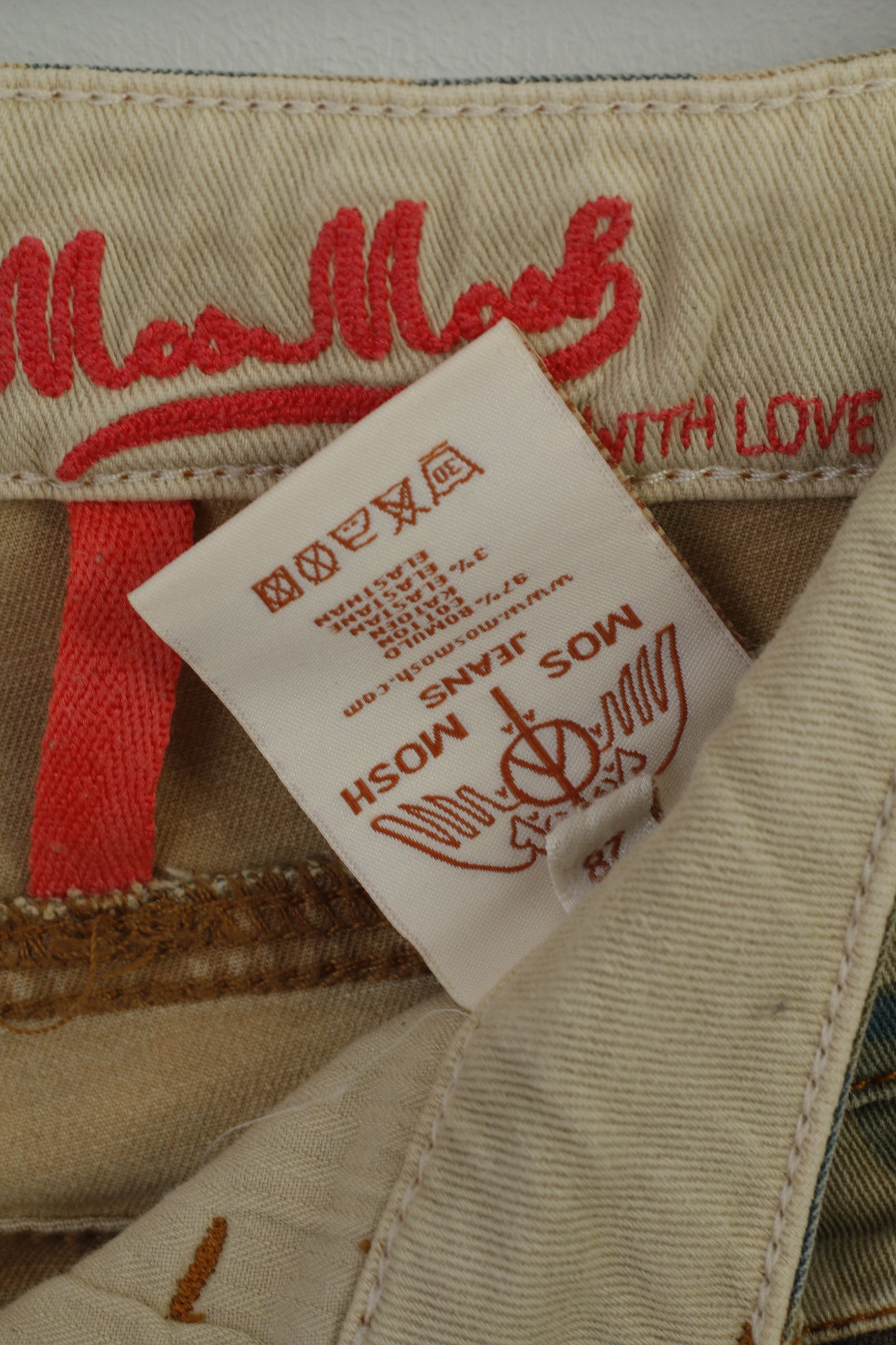 Vintage MOS MOSH Women 28 Jeans Trousers Beige 0057 Size 28" / US 6 / IT 42 - 5 Thumbnail