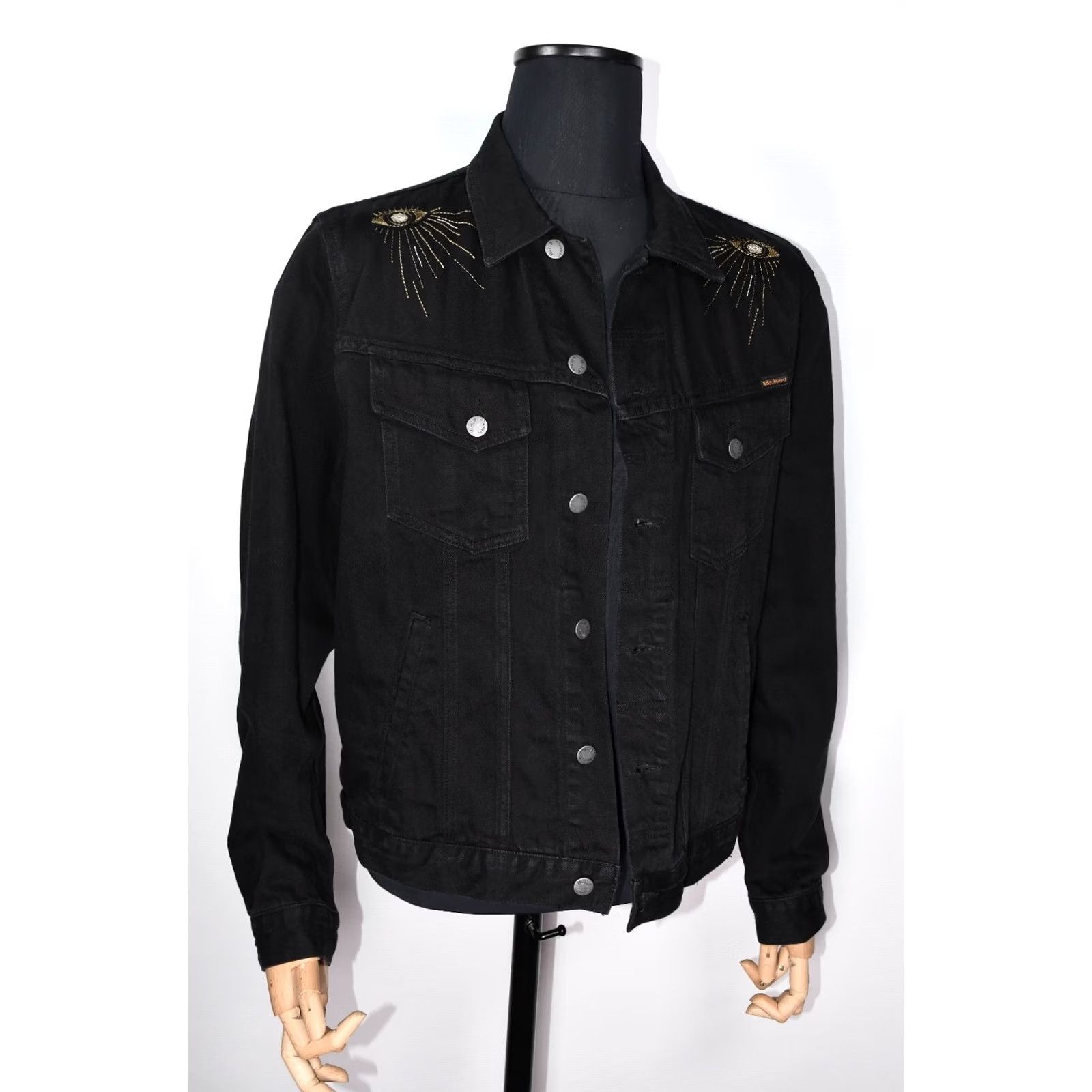 Nudie Jeans Nudie Jeans Bobby Heaven and Hell Embroidered Black Denim Jacket L Mens Size US 33 - 5 Thumbnail
