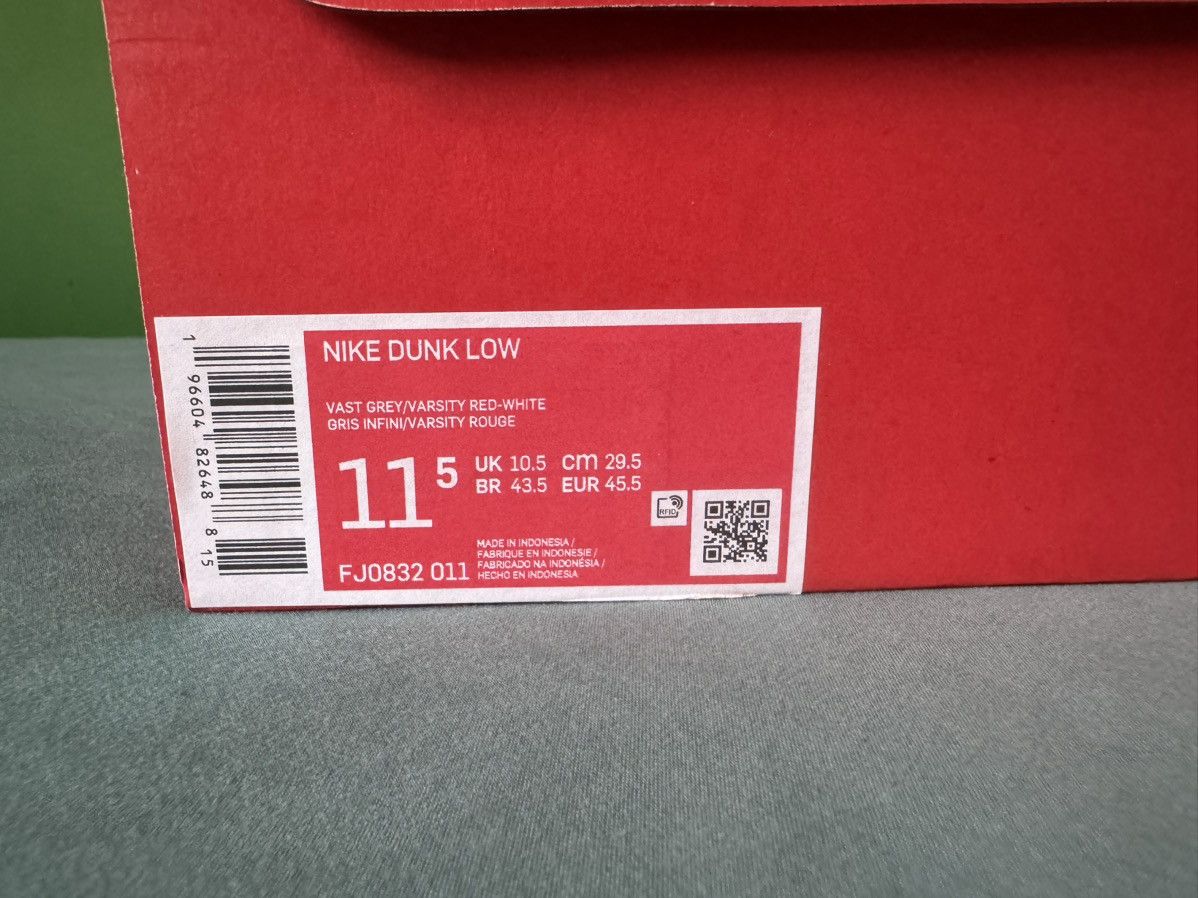 Nike Nike Dunk Low Vast Grey Varsity Red 2023 Size US 11.5 / EU 44-45 - 6 Thumbnail