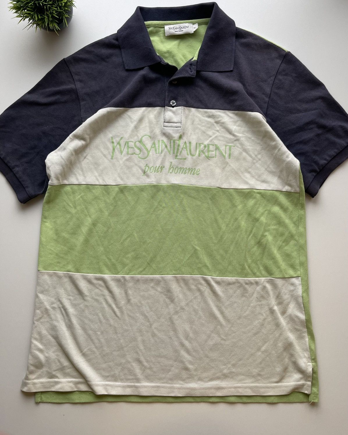 Vintage × Yves Saint Laurent YVES SAINT LAURENT POLO SHIRT GREEN WHITE BLACK SIZE M Size US M / EU 48-50 / 2 - 1 Thumbnail