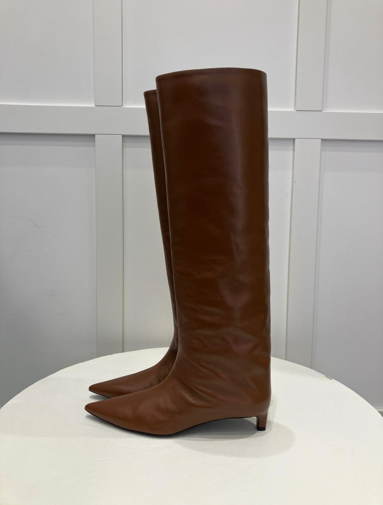 Jil Sander o1mt1gz1125 Knee Hi Leather Boots in Brown Size US 7 / IT 37 - 1 Thumbnail
