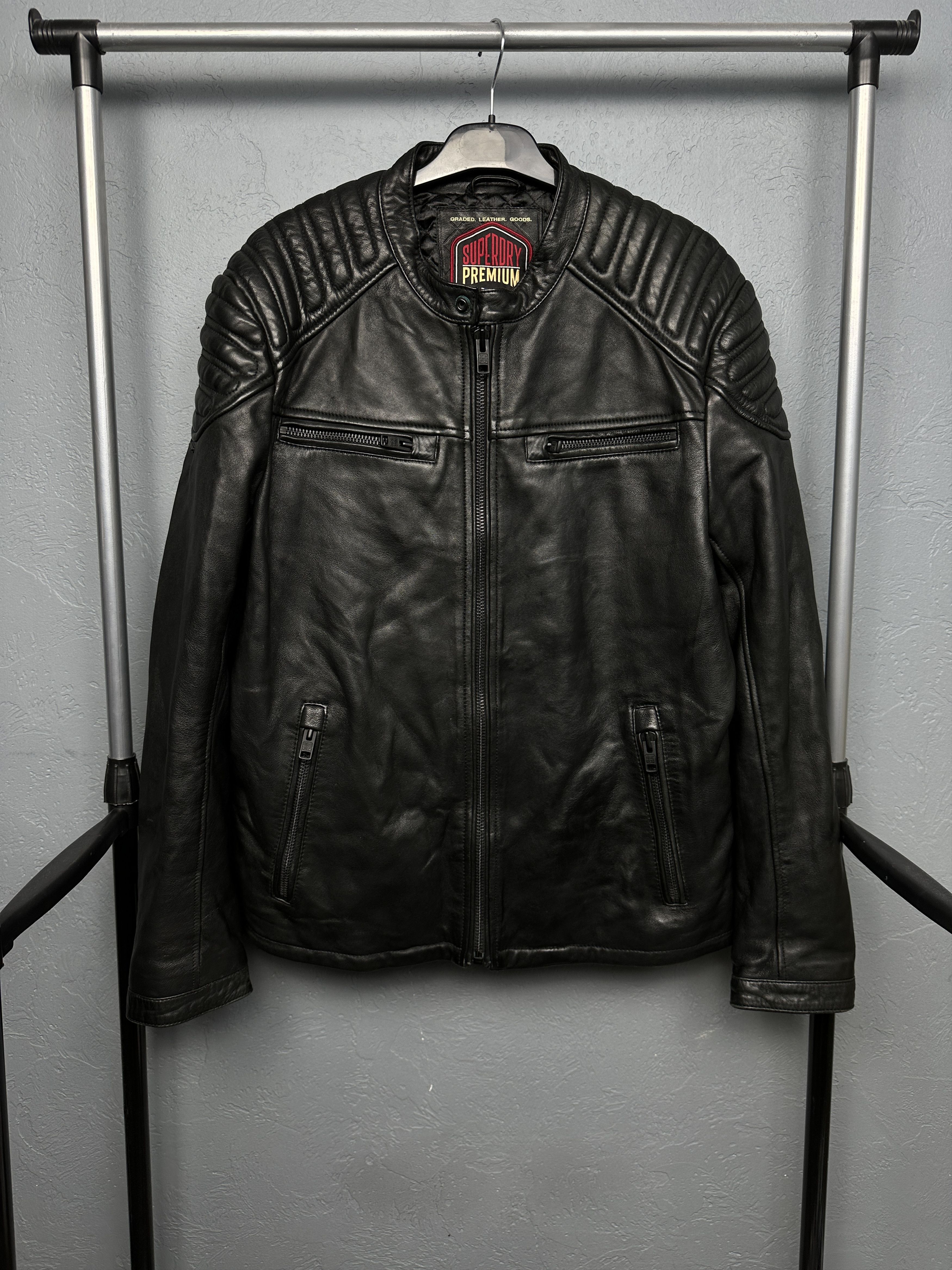 Superdry Superdry Mens Premium Leather Biker Jacket Size US XL / EU 56 / 4 - 1 Thumbnail