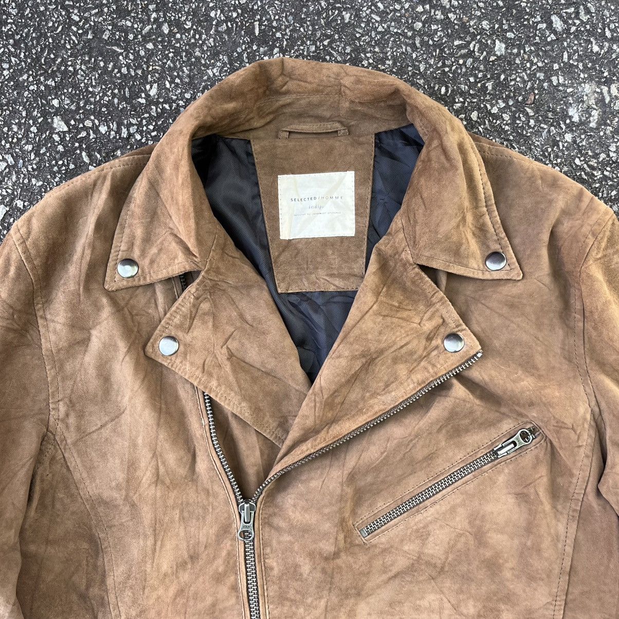 Selected Homme Brown suede goat leather biker jacket Size US S / EU 44-46 / 1 - 2 Thumbnail