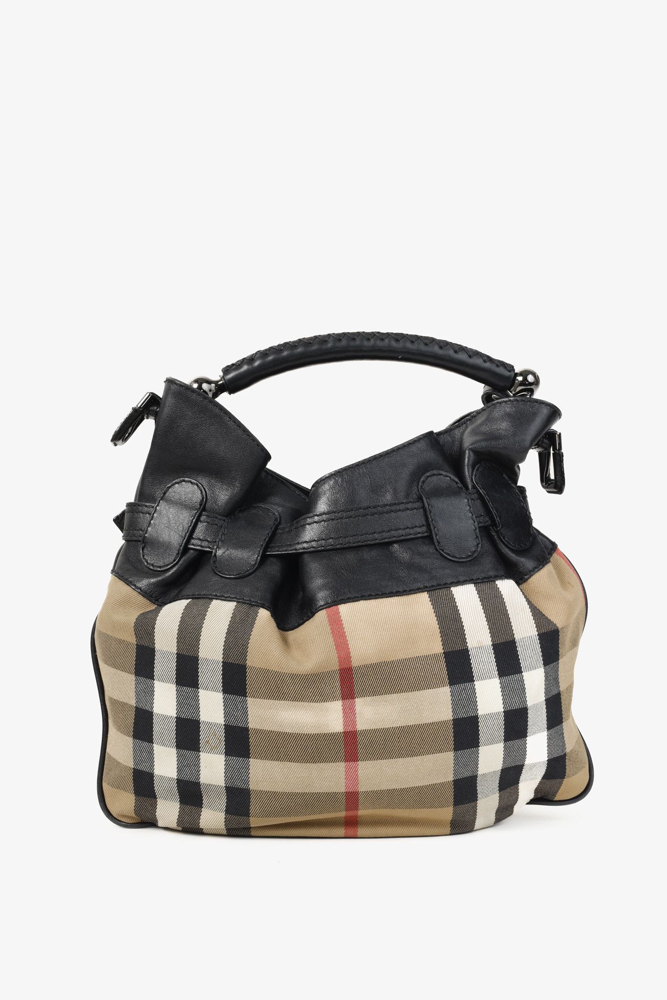 Burberry Burberry Bromley House Check Canvas Leather-Trim Handbag Size ONE SIZE - 4 Thumbnail
