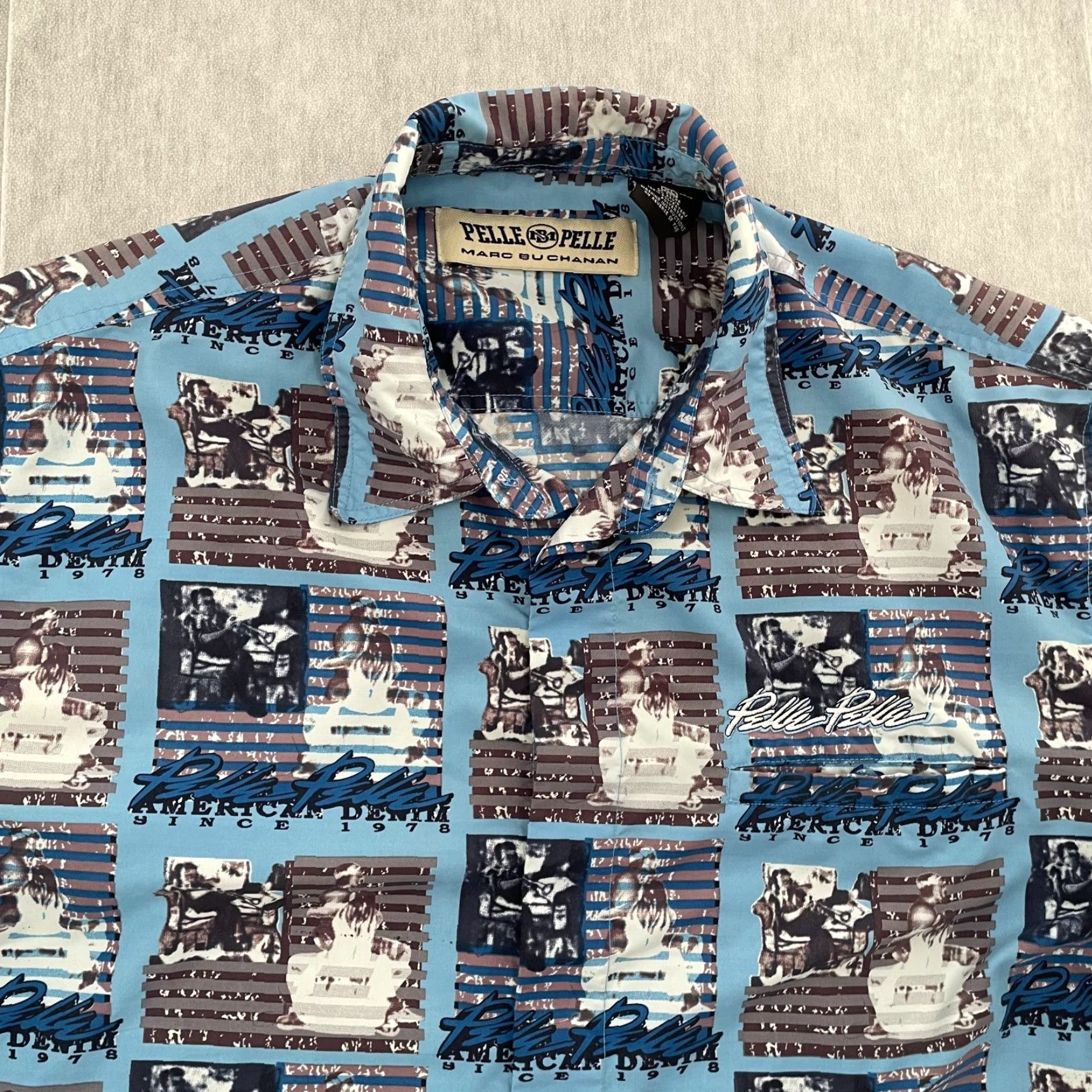 Pelle Pelle Pelle Pelle Marc Buchanan Shirt Adult XL Blue Button Up Short Sleeve Pocket Mens Size US XL / EU 56 / 4 - 3 Thumbnail