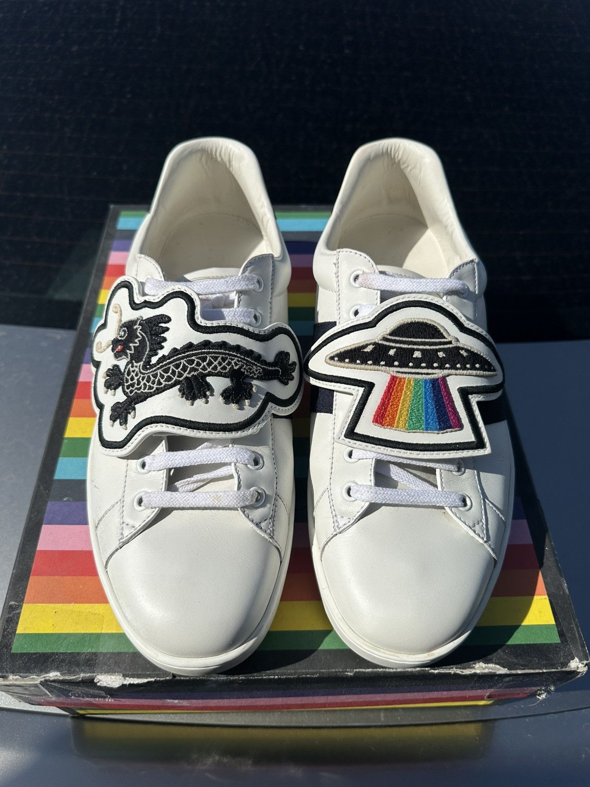 Gucci Gucci Ace Rainbow Patch Designer Sneakers Size 12.5 Size US 12.5 / EU 45-46 - 1 Thumbnail
