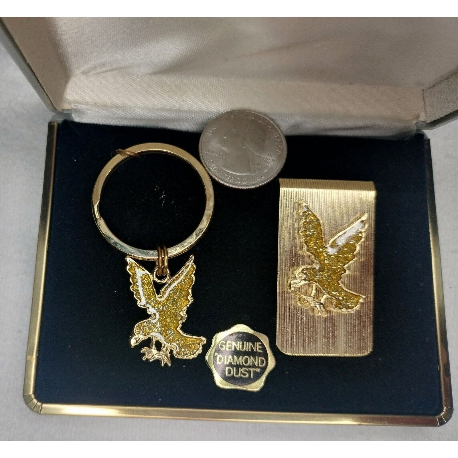 Vintage Marquis Genuine Diamond Dust Eagle Key Ring Matching Money C Size ONE SIZE - 8 Thumbnail