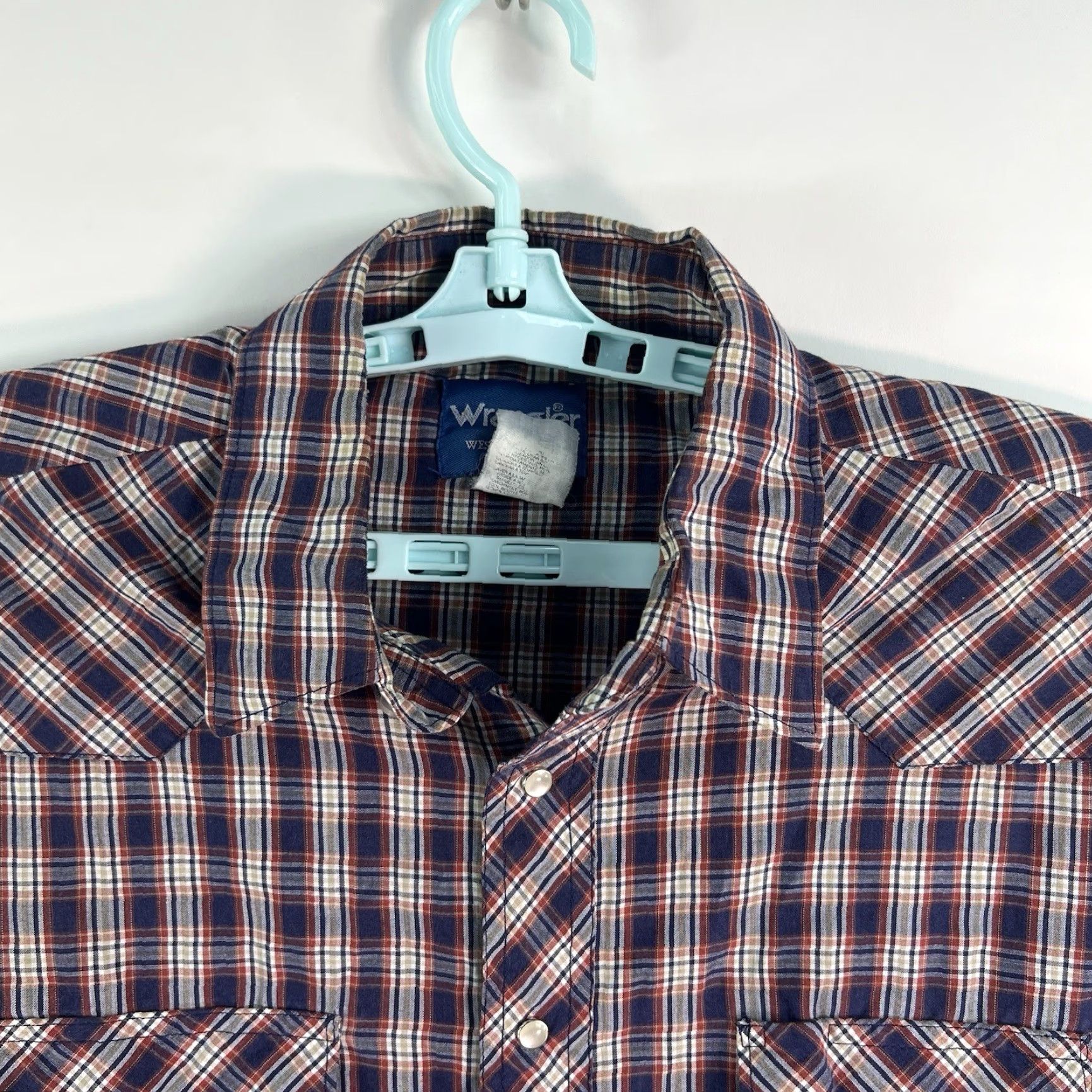 Wrangler VINTAGE Wrangler Shirt Mens LT Blue Plaid Western Cowboy Rodeo Pearl Snap Button Size US L / EU 52-54 / 3 - 3 Thumbnail