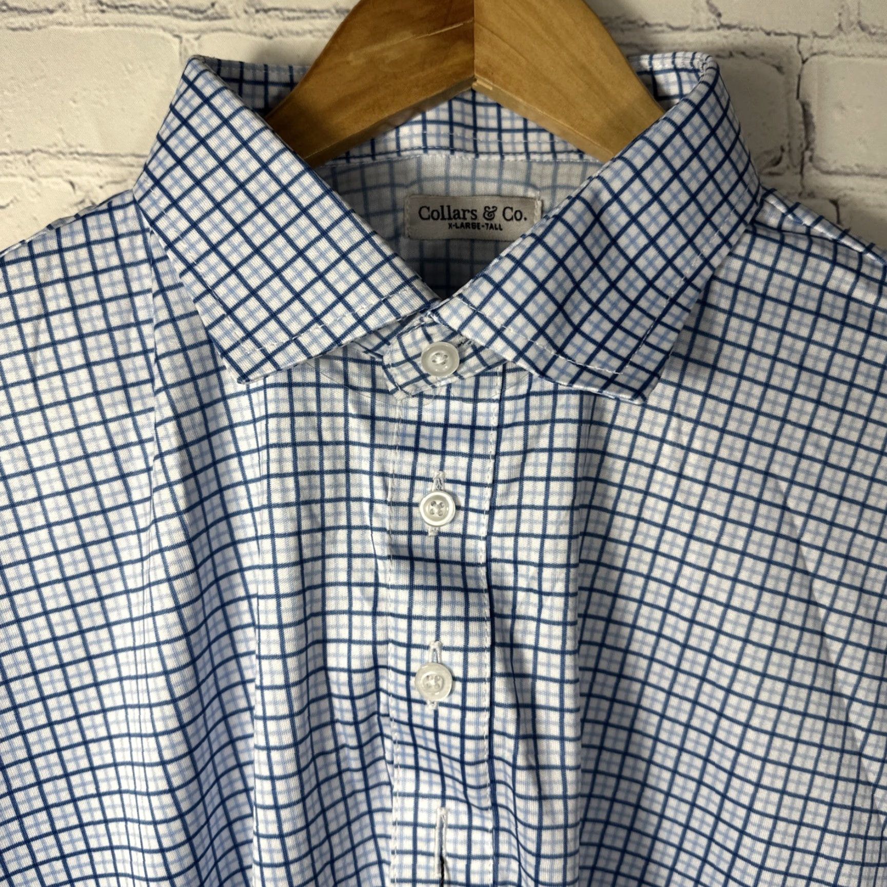 CO Collars & Co Polo Dress XL Tall Blue Tattersall Spread Collar Polo Shirt Men Mens 4-Season Stretch Lightweight Golf Casual Business Travel Dress Shirt Size US XL / EU 56 / 4 - 2 Thumbnail