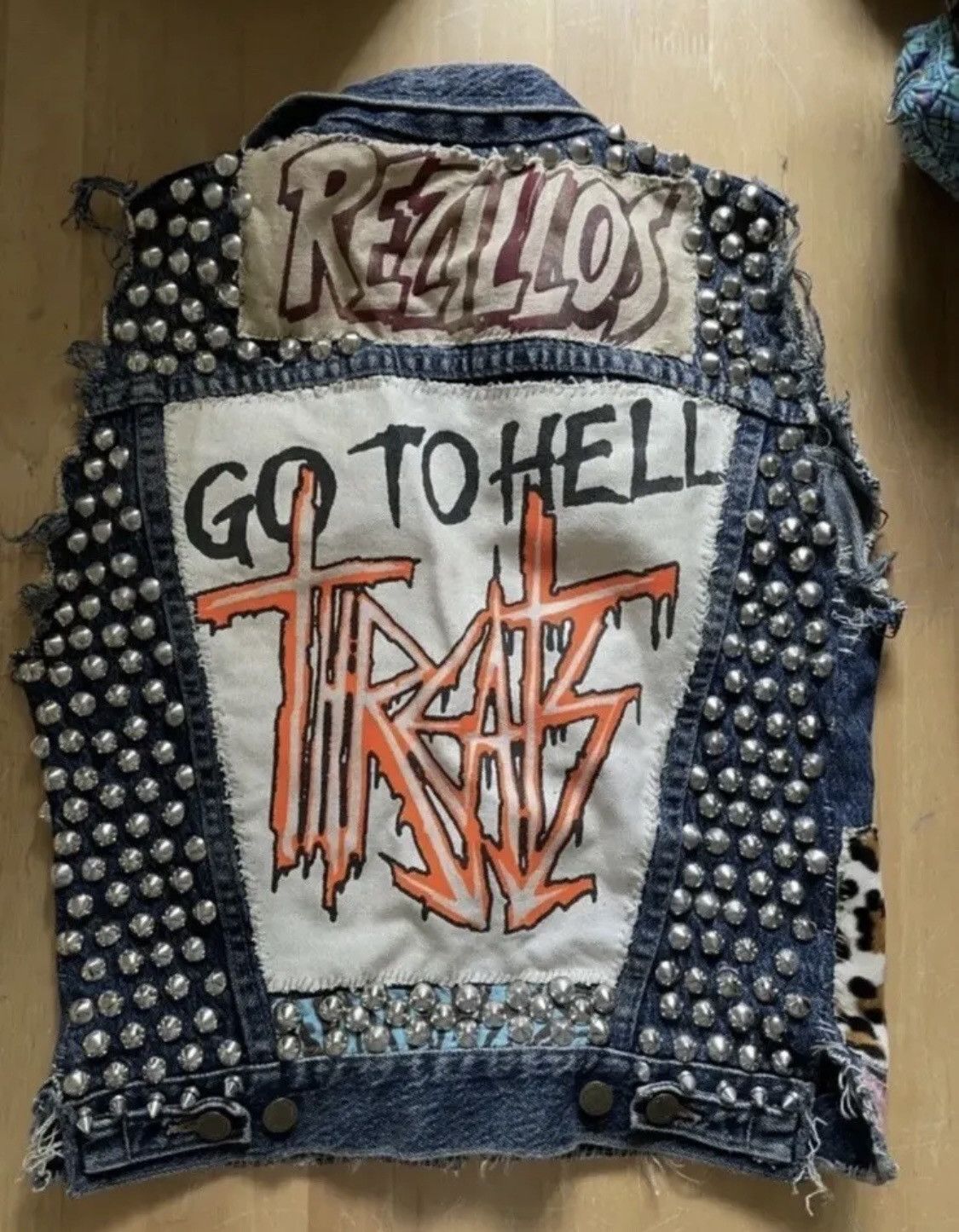 image of Vintage Punk Rock Studded Vest in Blue, Women's (Size Small)