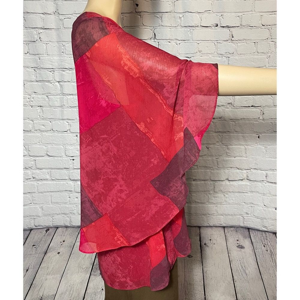 Halston H by Halston Red Sheer Layered V-Neck Tunic Top | Size 1X Size XL / US 12-14 / IT 48-50 - 2 Thumbnail