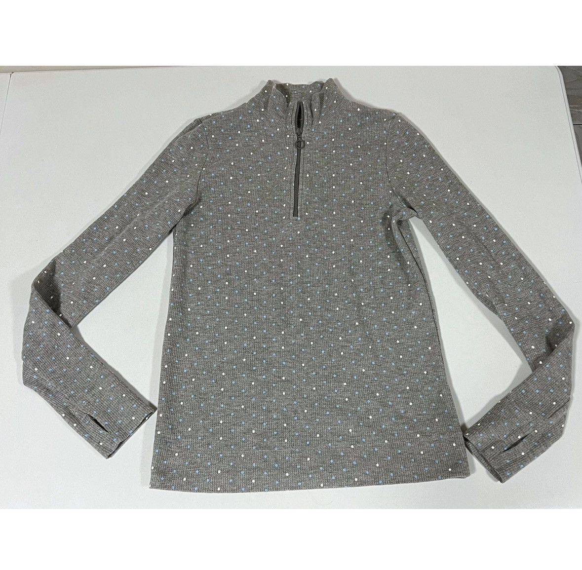 American Eagle Outfitters Aerie Gray Polka Dot Quarter-Zip Long Sleeve Shirt Size S 🩶🩵 Size S / US 4 / IT 40 - 2 Thumbnail