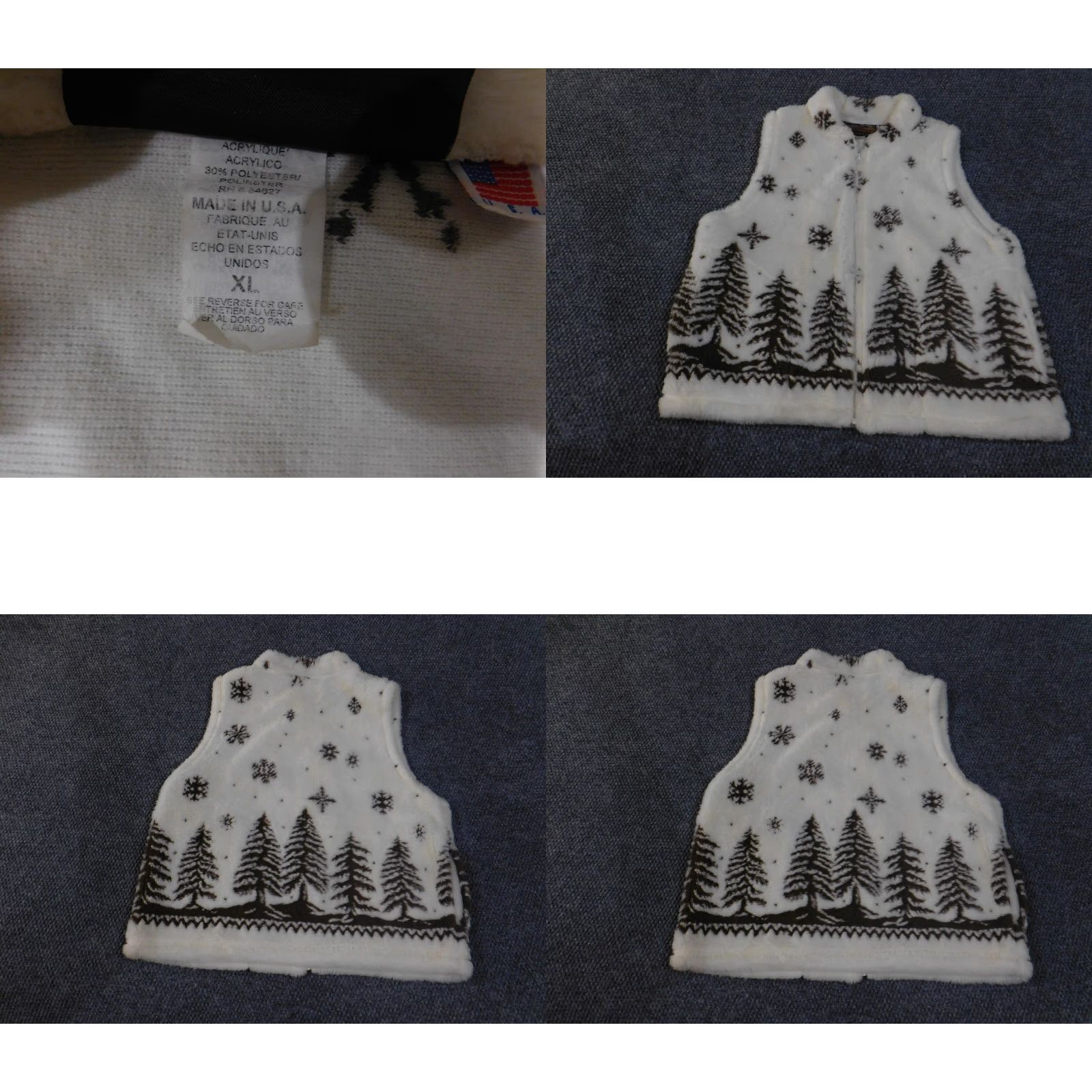 Vintage Cobblestone Canyon Vest Womens XL White Sherpa Fleece Zip Winter Made USA Beige Brown Snowflake Pine Tree Pattern Size XL / US 12-14 / IT 48-50 - 8 Thumbnail