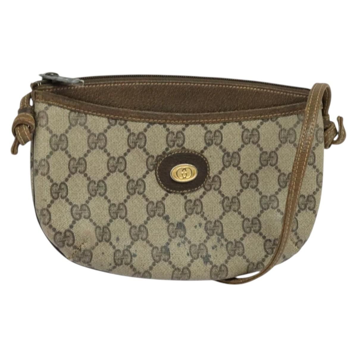 Gucci GG Supreme Shoulder Bag Pvc Leather Beige Gold 73 001 4642 Auth Bs24520 in Beige/Gold, Women's