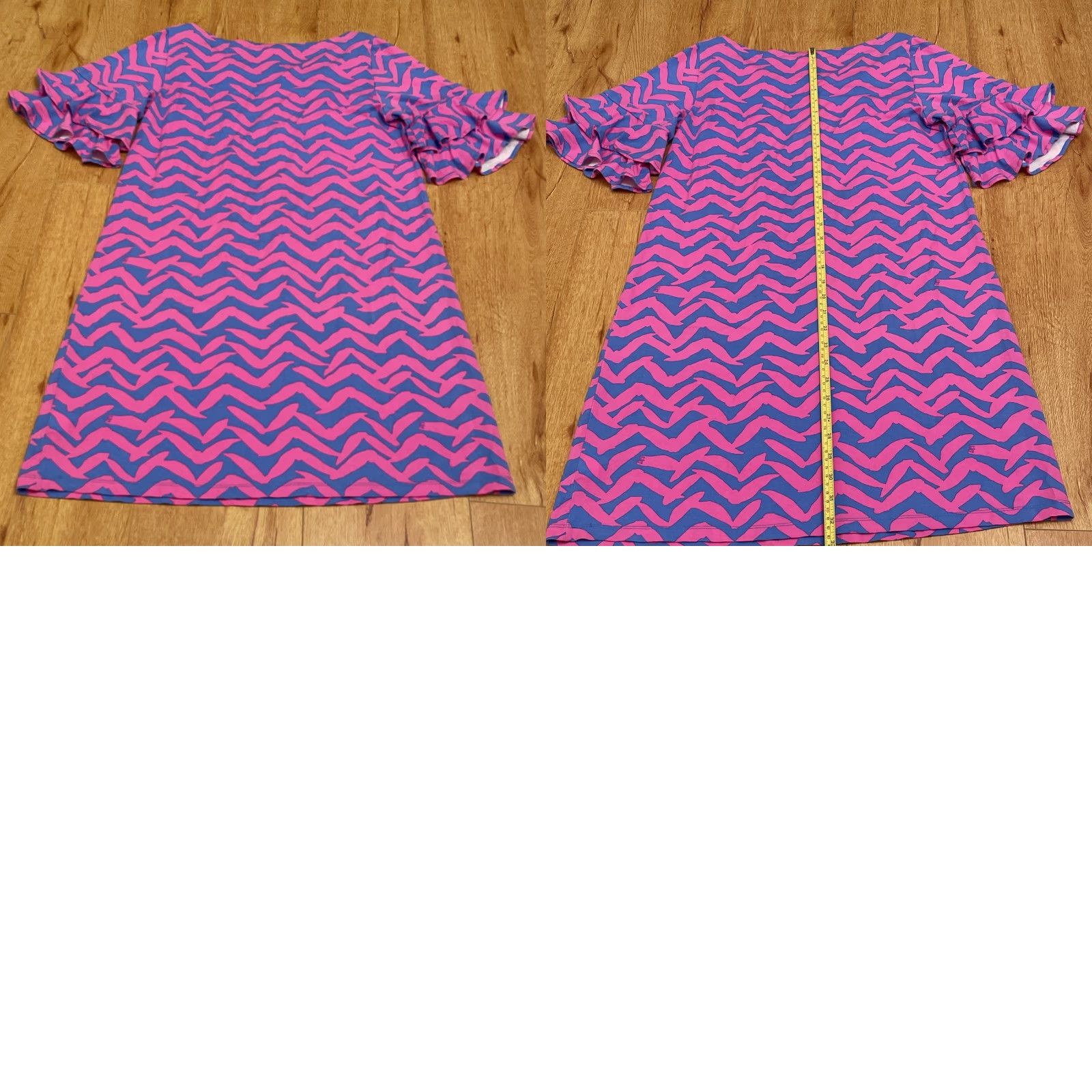 Lilly Pulitzer Lilly Pulitzer Lula Dress Bennet Pink Blue Pop Up I Got Lucky Large Ruffle Dress Short Sleeve Crew Neck Women L Beach Resort Preppy Size L / US 10 / IT 46 - 8 Thumbnail