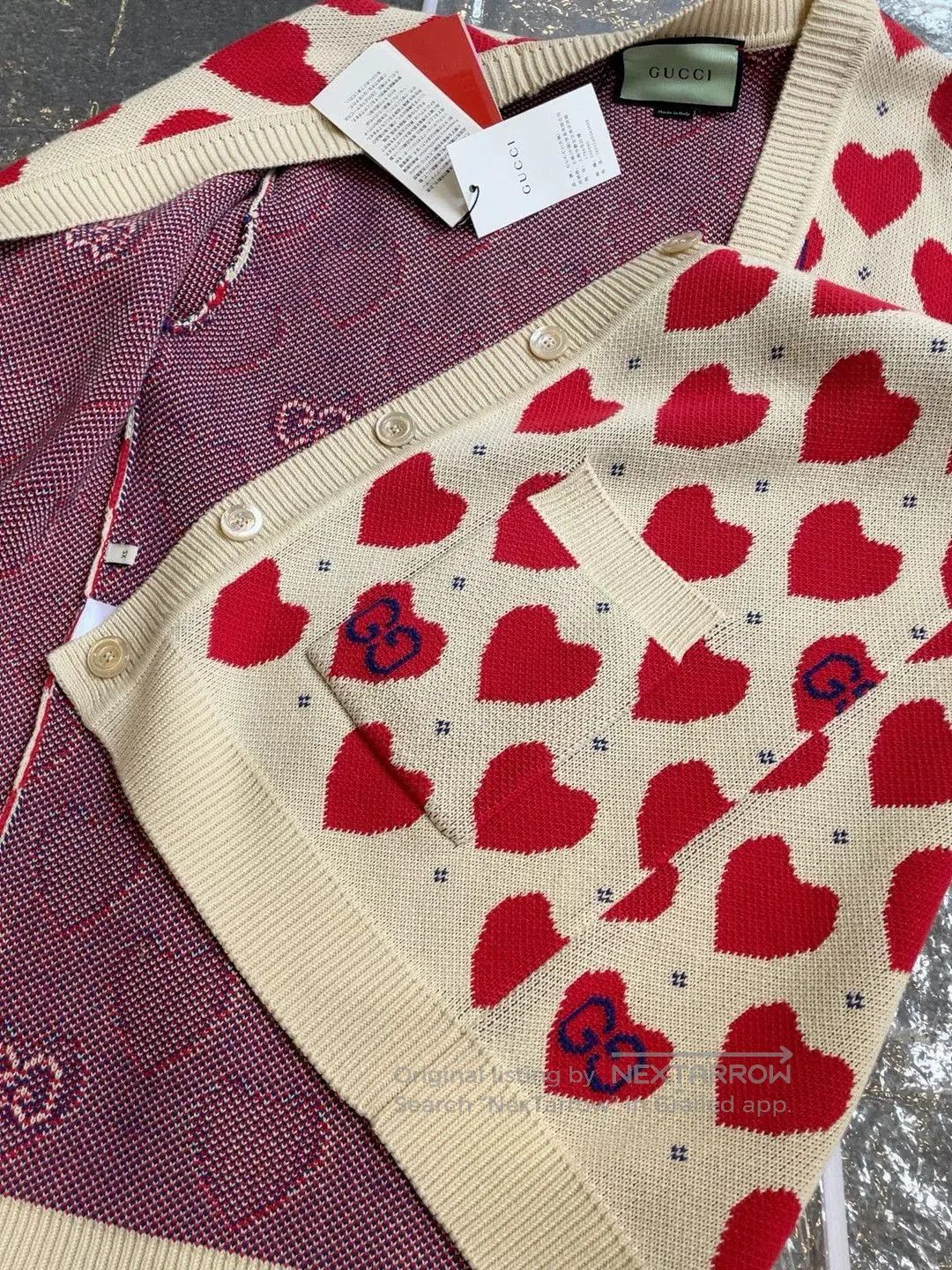 Gucci Gucci Heart Pattern Beige Knit Cardigan. Size XS / US 0-2 / IT 36-38 - 7 Thumbnail