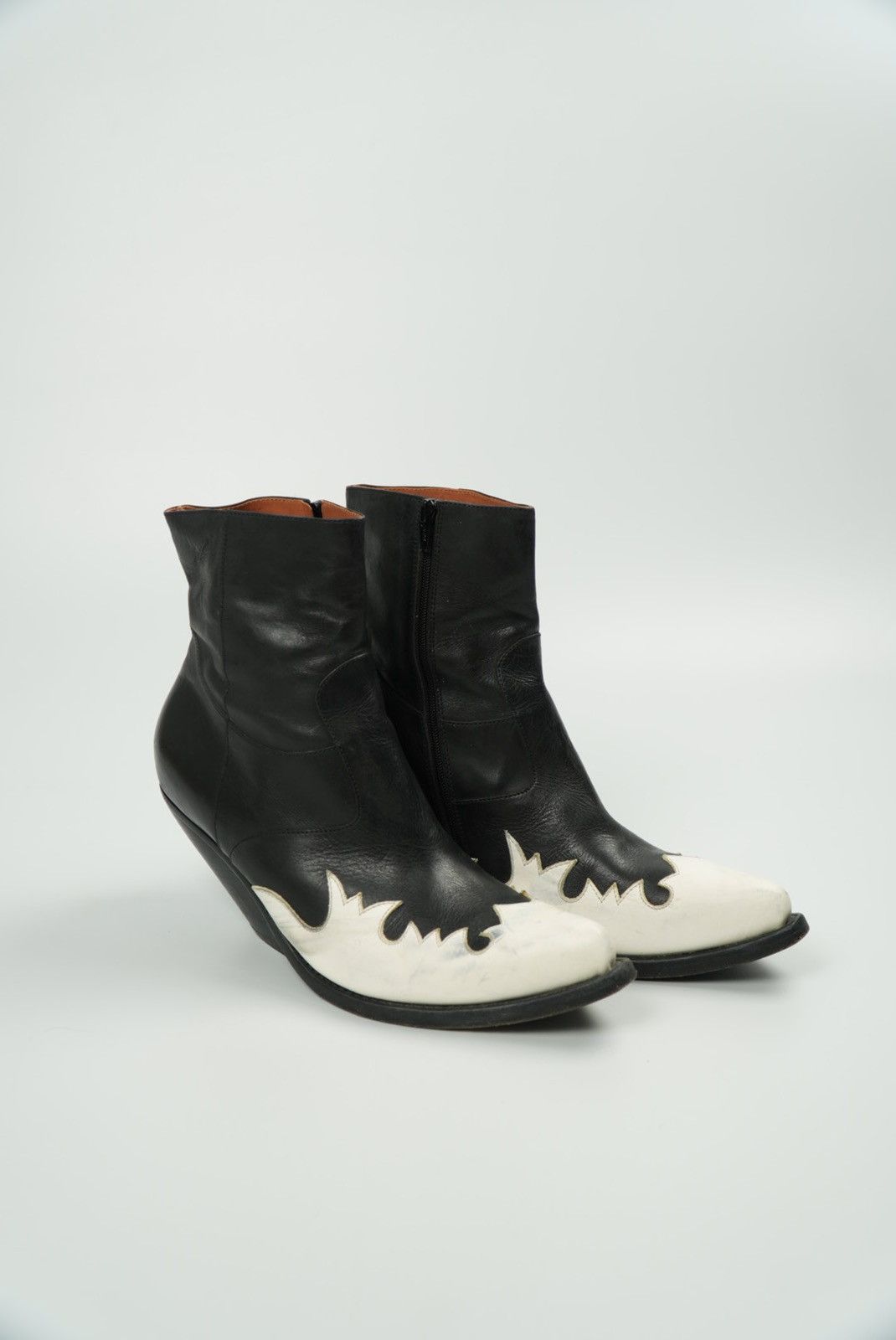 Vetements Black/White Flame Wedge Leather Texan Ankle Boots