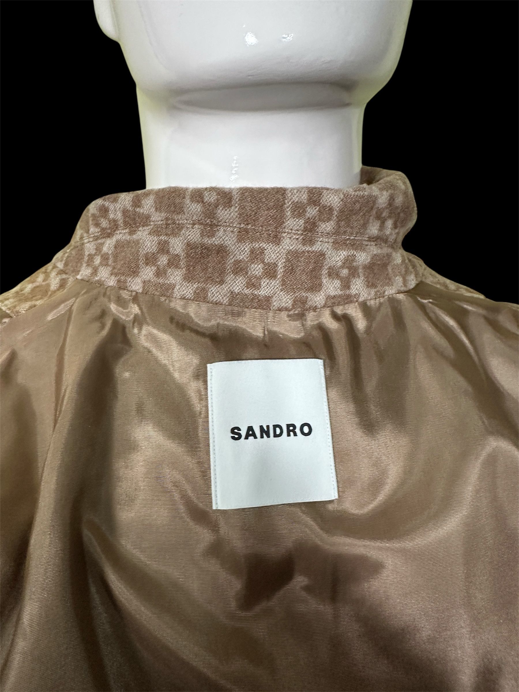 Sandro Square Cross jacquard overshirt in Camel Size US M / EU 48-50 / 2 - 8 Thumbnail