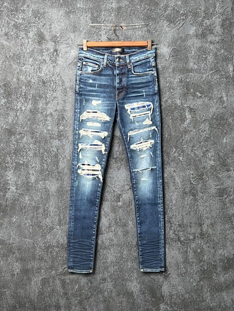Amiri Amiri Leather Logo Elastic Destroyed Denim Pants Size US 29 - 1 Thumbnail