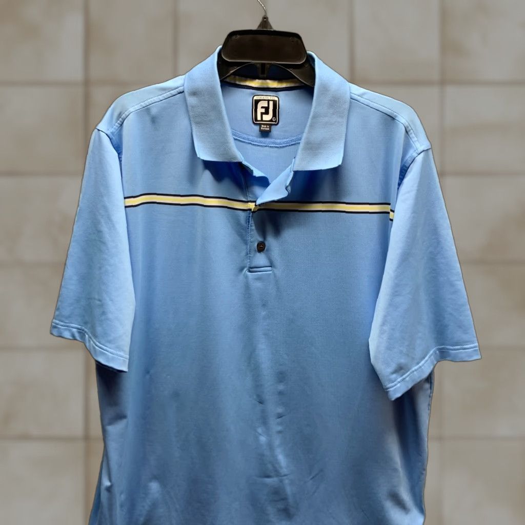 Footjoy FootJoy Polo Shirt Adult L Blue Stripe Pastel Golf Mens Polo Stretch Short Sleeve Casual 90s FootJoy Size US L / EU 52-54 / 3 - 1 Thumbnail