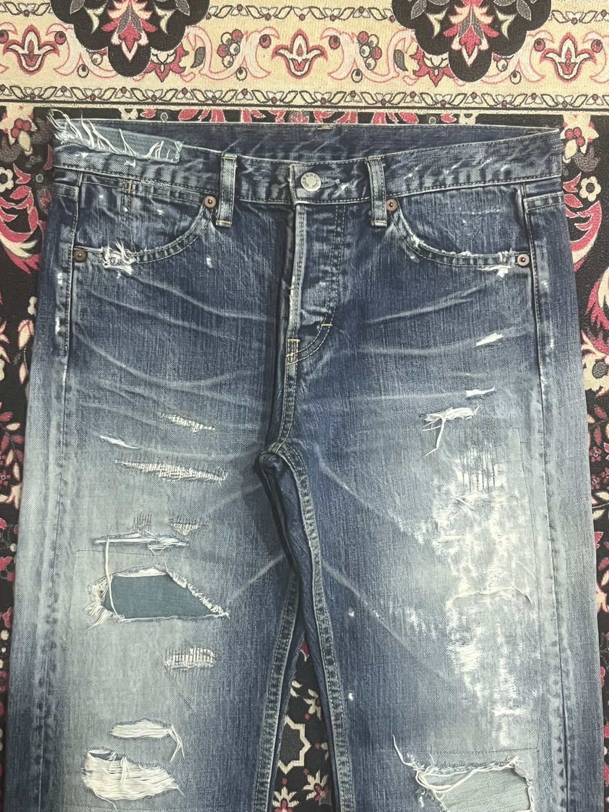 Undercover Vintage Japan Macphee Grunge Sashiko Destroy Blue Jeans Size US 30 / EU 46 - 4 Thumbnail
