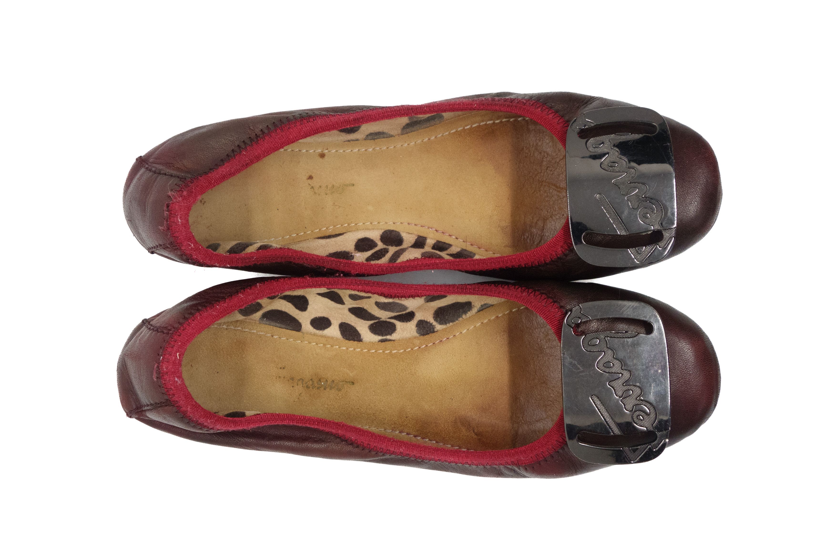 Salvatore Ferragamo 00s My Charm Leather Ballet Flats Buckle Logo Y2K Size US 6 / IT 36 - 3 Thumbnail