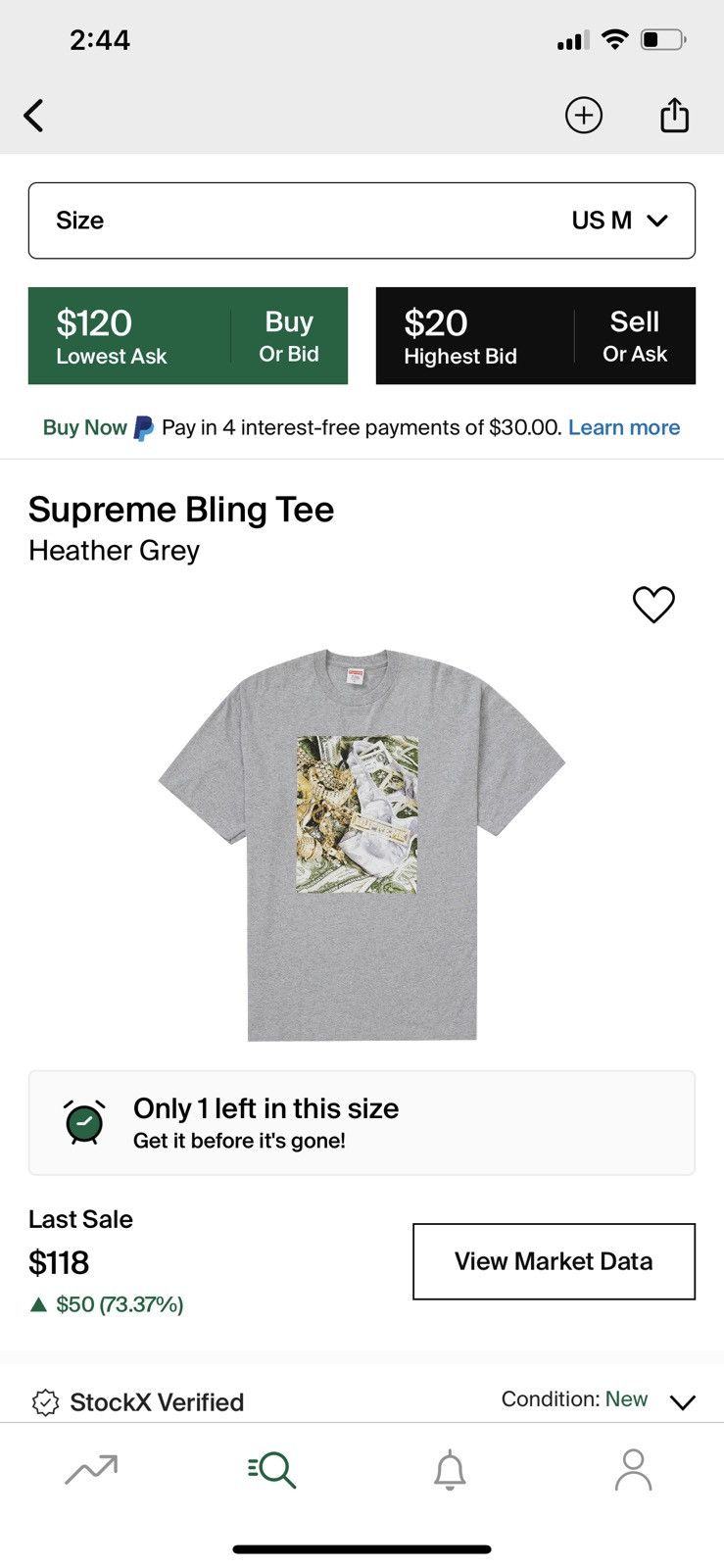 Supreme Supreme Bling Tee Heather Gray Size M Size US M / EU 48-50 / 2 - 3 Thumbnail