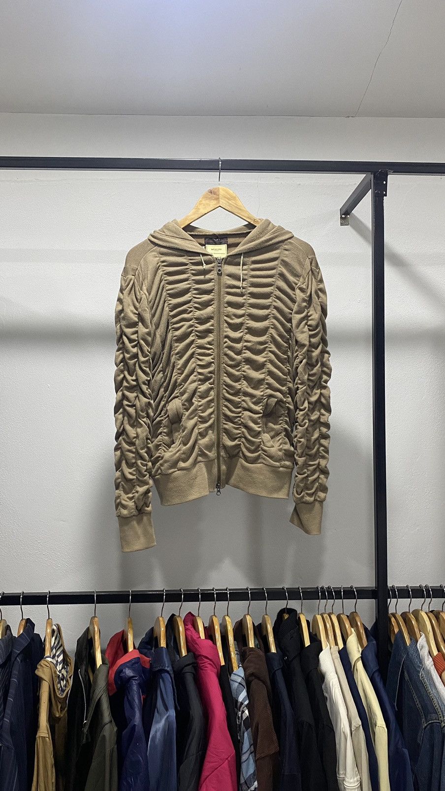 Morgan Homme Pleated Ribbon Unique Zipper Hoodie