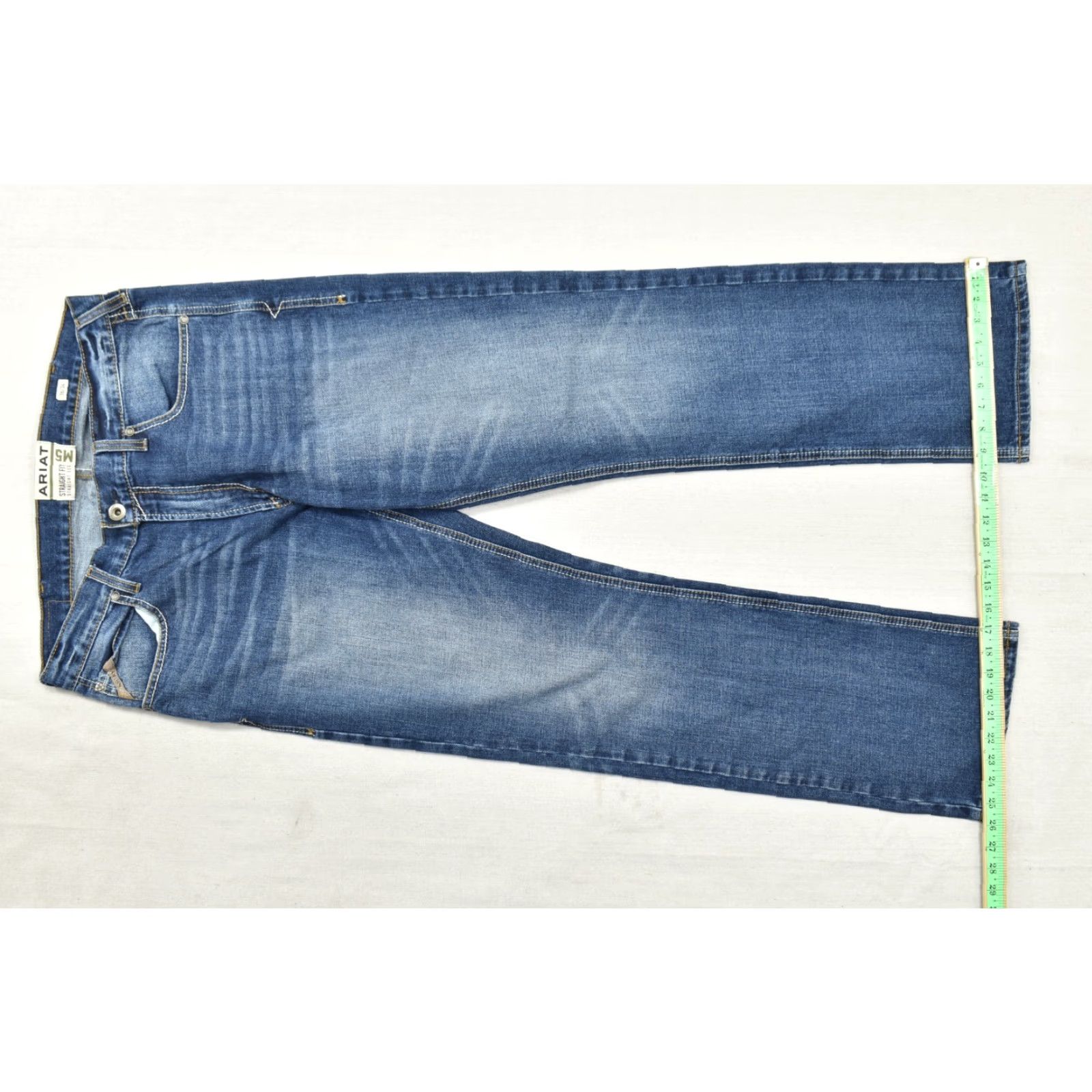 Ariat Ariat Jeans Men's 36x34 Straight Fit Blue Medium Wash Denim Stretch Cotton 5-Pocket Logo Cowboy Western Modern Straight Mens Size US 36 / EU 52 - 5 Thumbnail